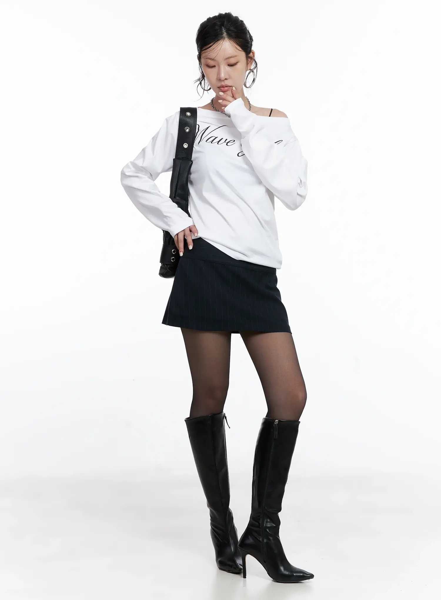 Asymmetrical Shoulder Long Sleeve Top CS512 - Image 2