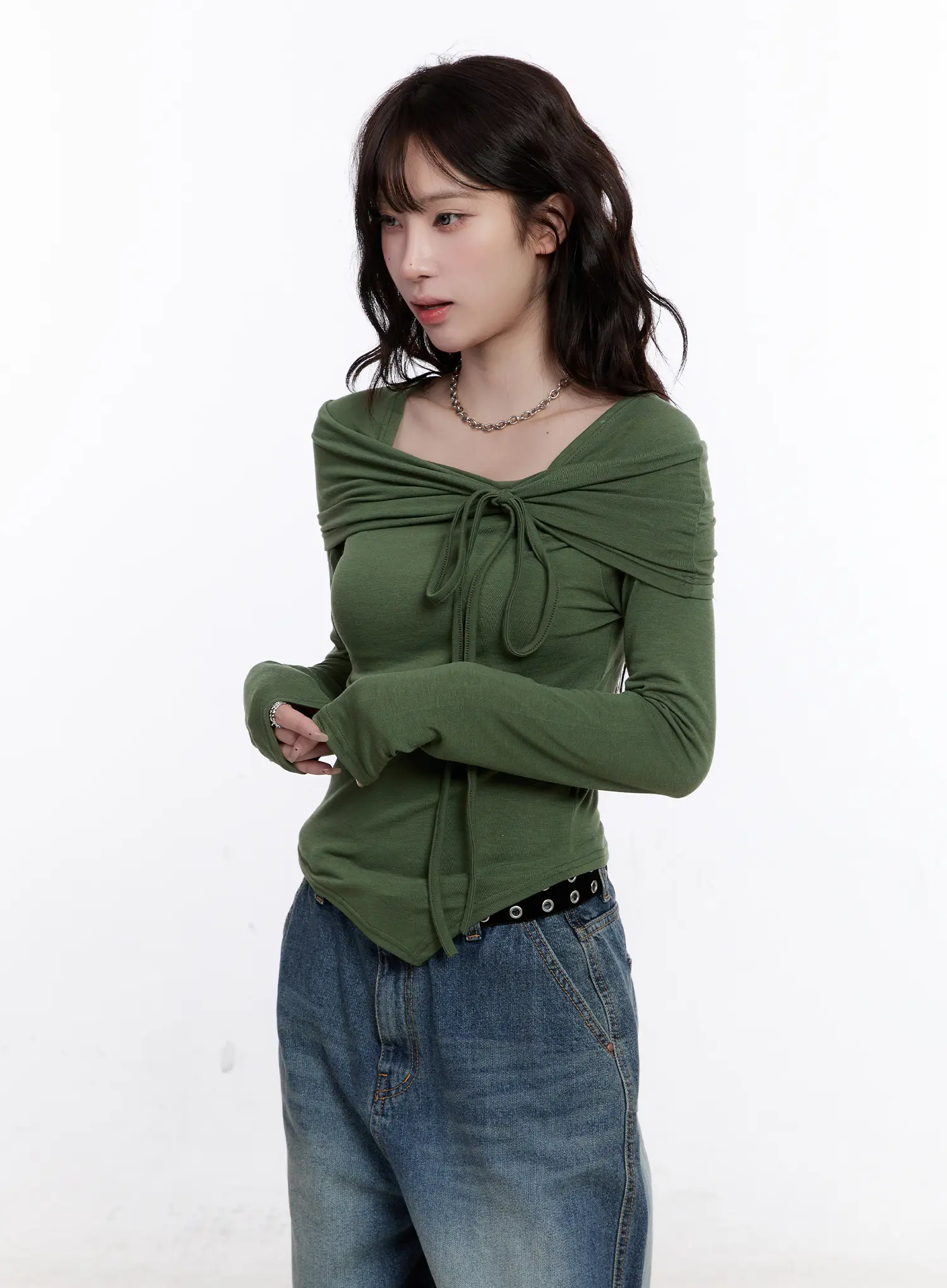 Asymmetrical Tie Detail Long Sleeve Top CO501 - Image 8