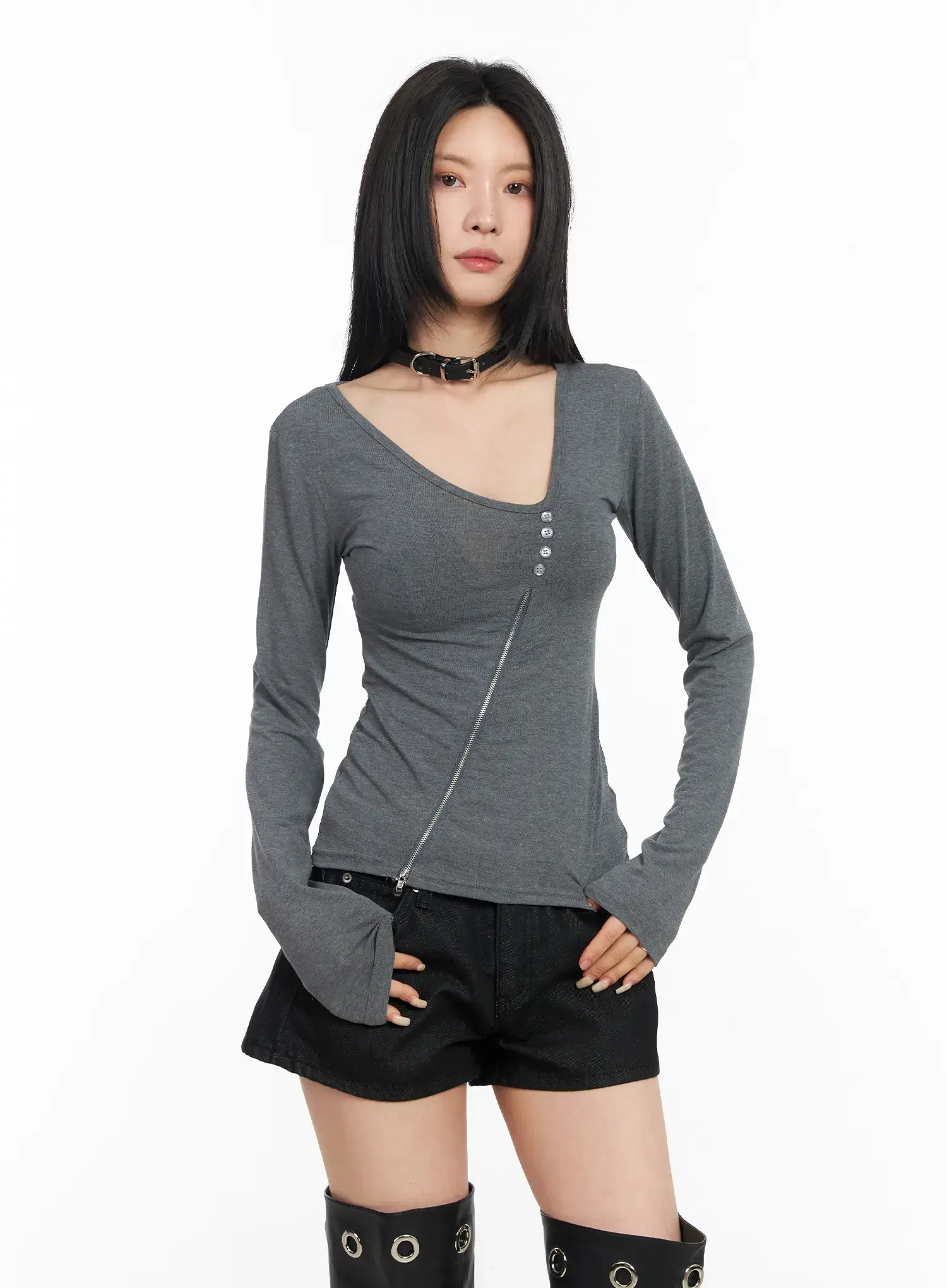 Asymmetrical Zip Long Sleeve Shirt CM517 - Image 2