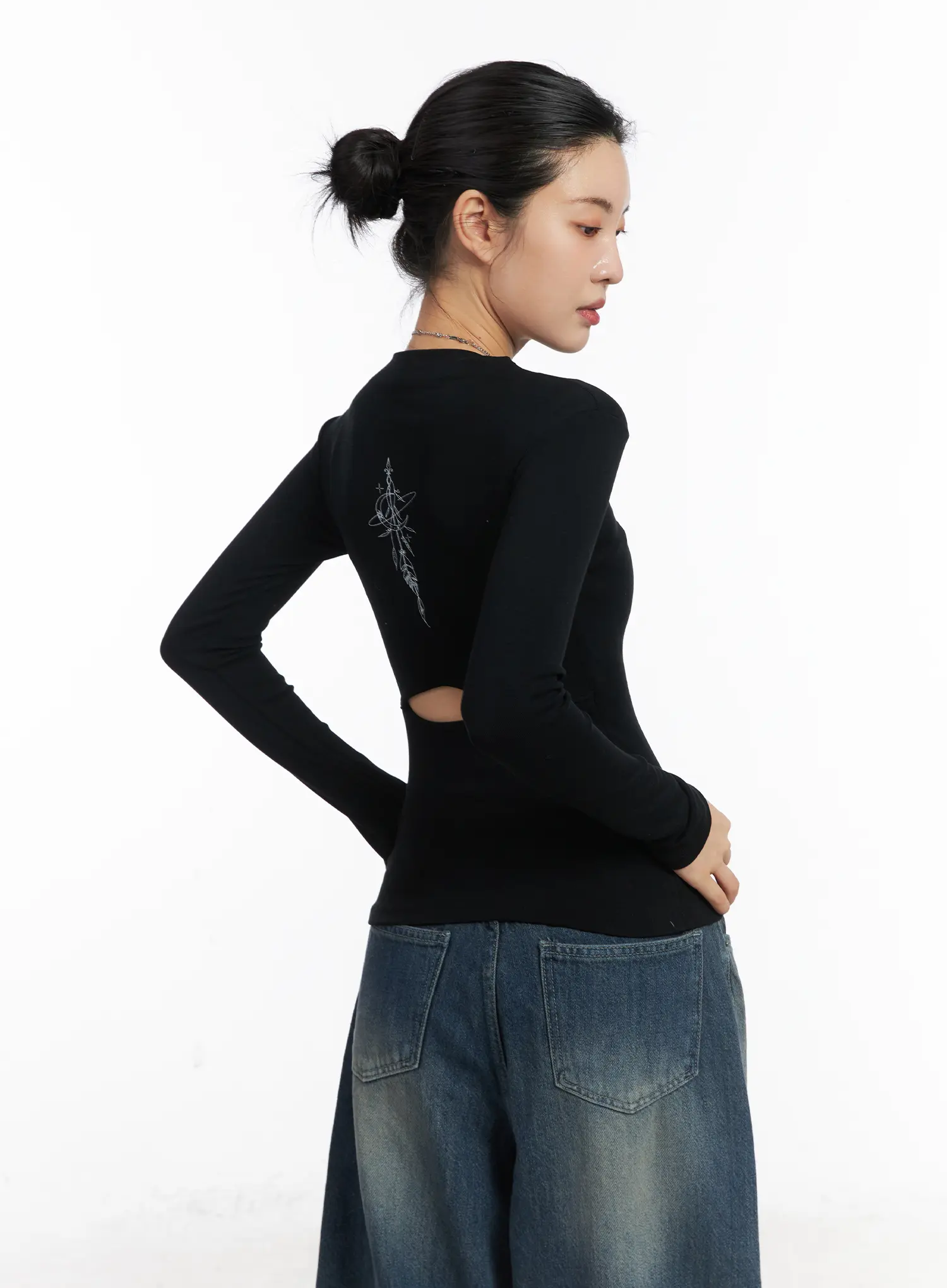 Back Cut-Out Mock Neck Long Sleeve Top CD509 - Image 10