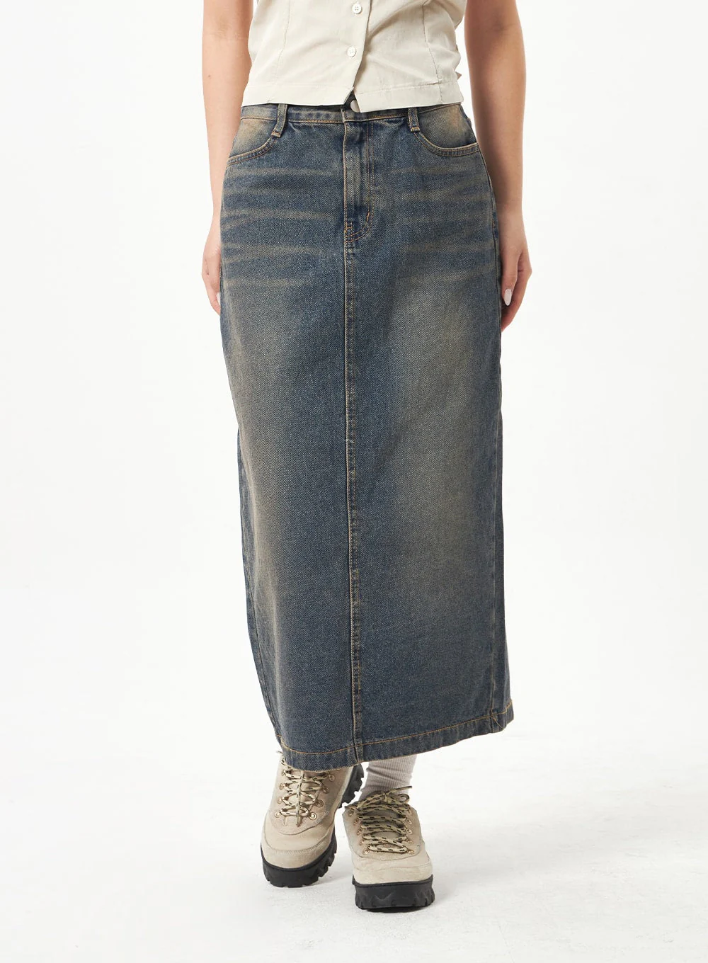 Back Slit Denim Maxi Skirt CD23 - Image 3