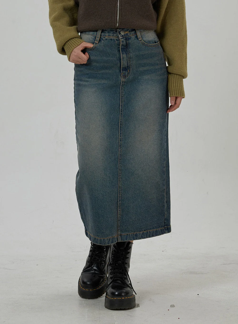 Back Slit Denim Maxi Skirt CD23 - Image 7