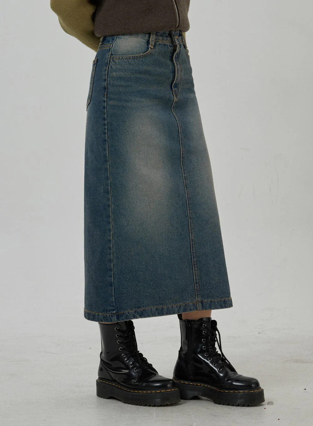 Back Slit Denim Maxi Skirt CD23 - Image 9