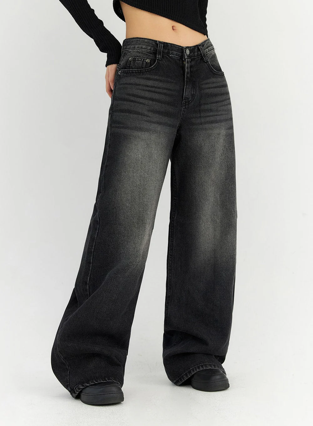 Back Slit Washed Wide Leg Jeans CN306 - Image 5