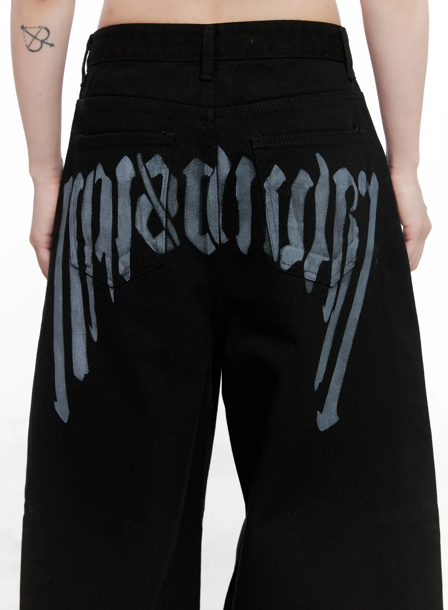 Baggy Black Graphic Cotton Pants CO521 - Image 8