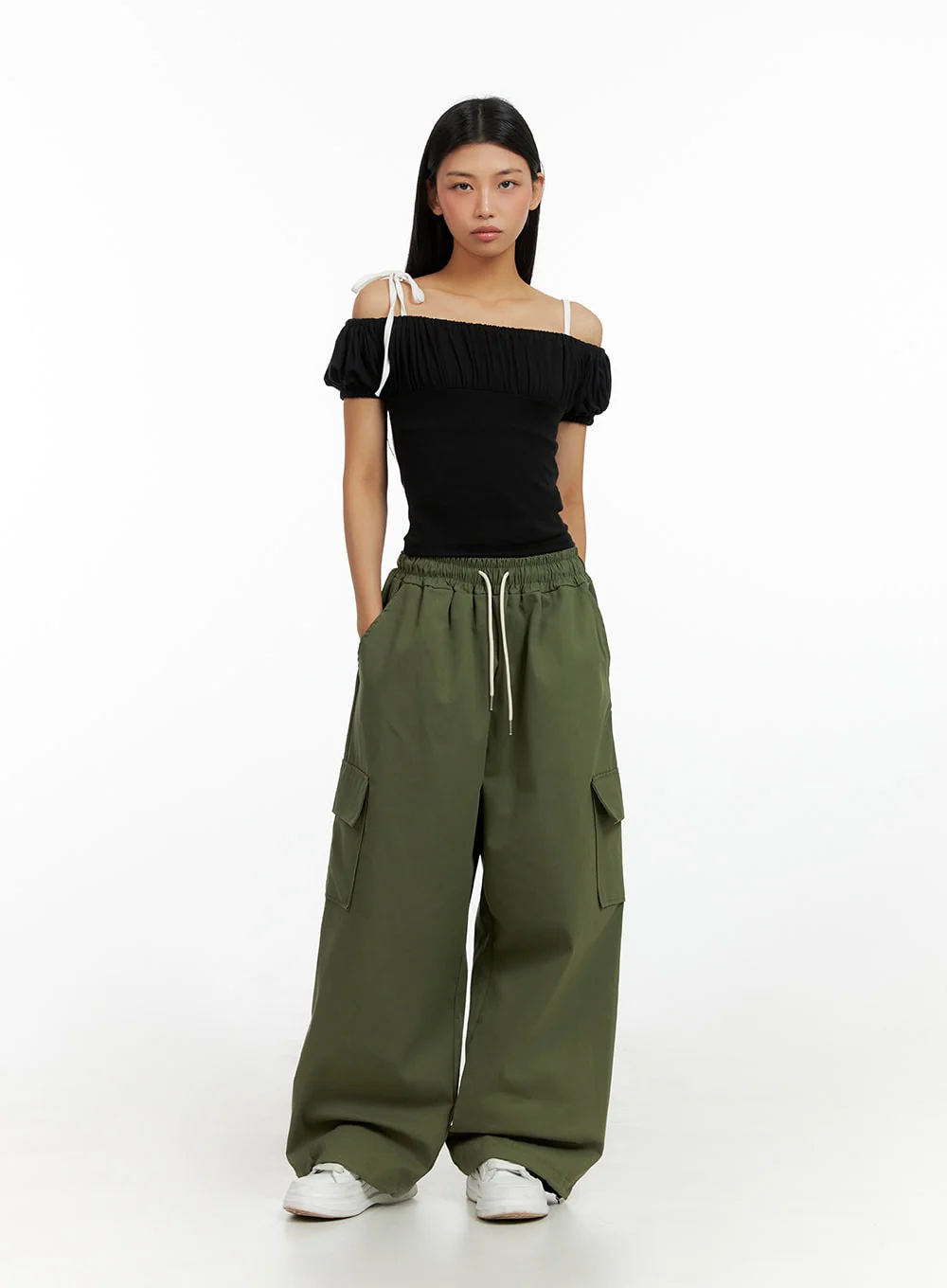Banded String Baggy Cargo Pants IL419 - Image 3
