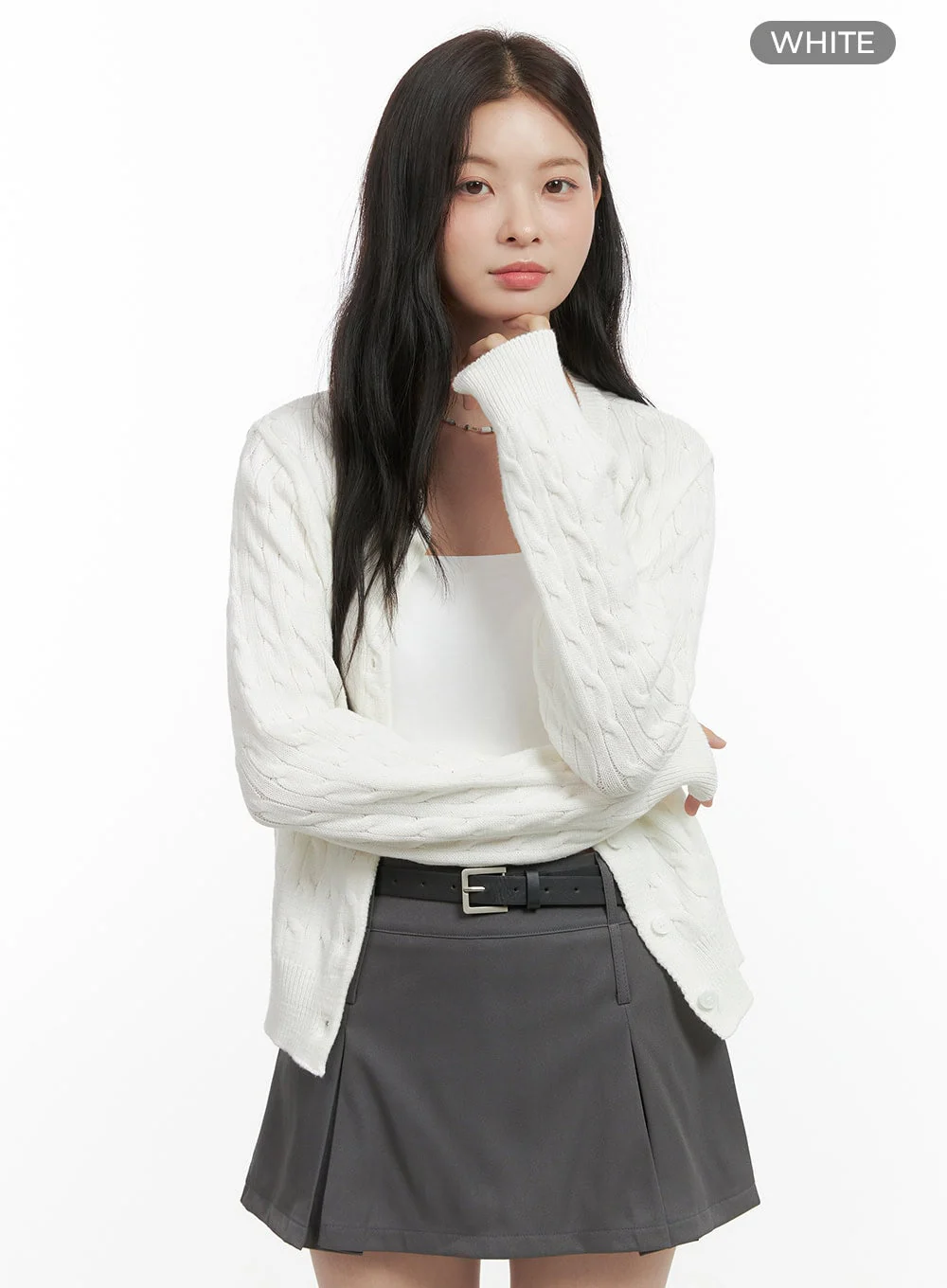Basic Cable Knit Buttoned Cardigan OS423 - Image 8