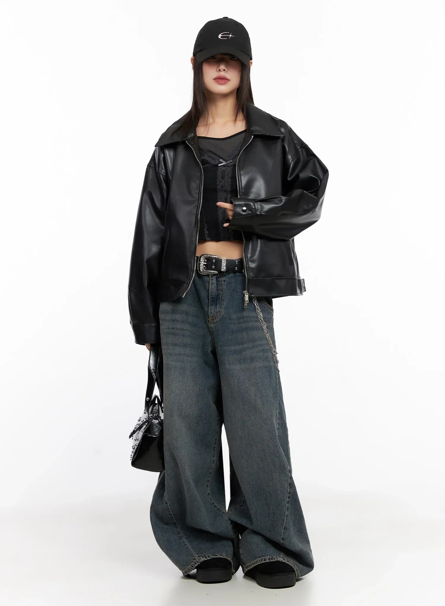 Basic Cropped Faux Leather Jacket IN507 - Image 2