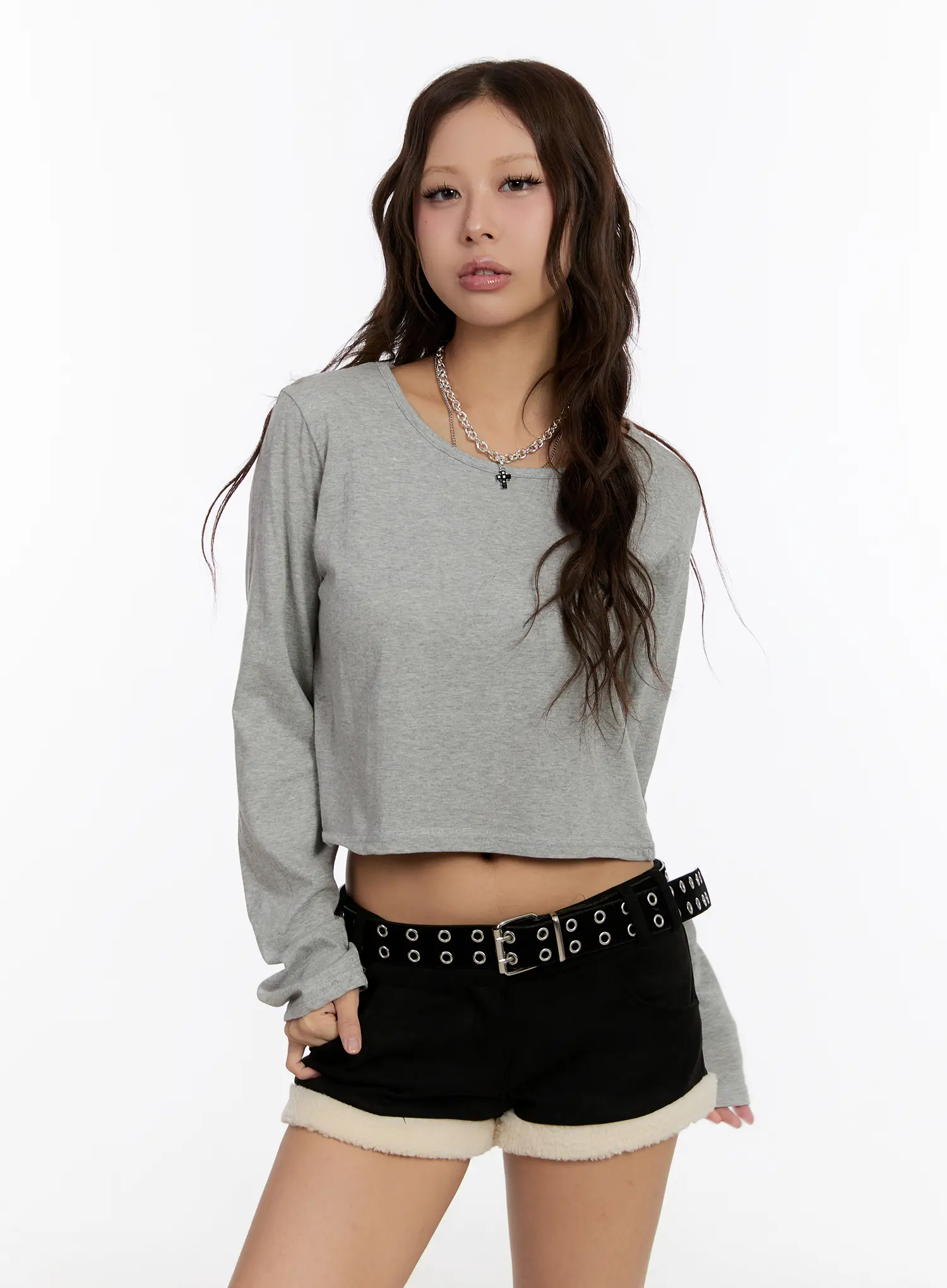 Basic Cropped Long Sleeve Top CN527 - Image 8