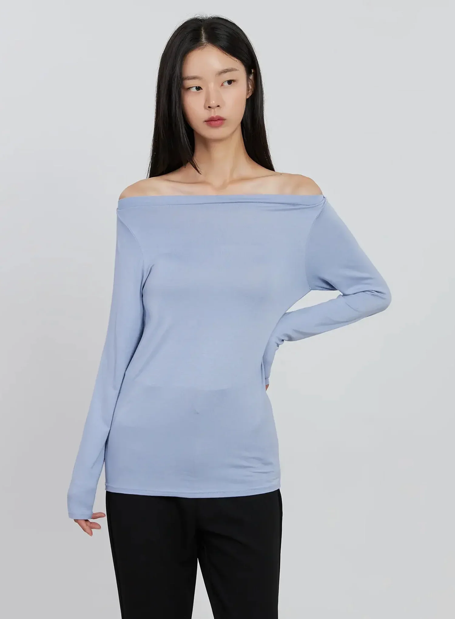 Basic Off-Shoulder Long Tee IN507 - Image 13