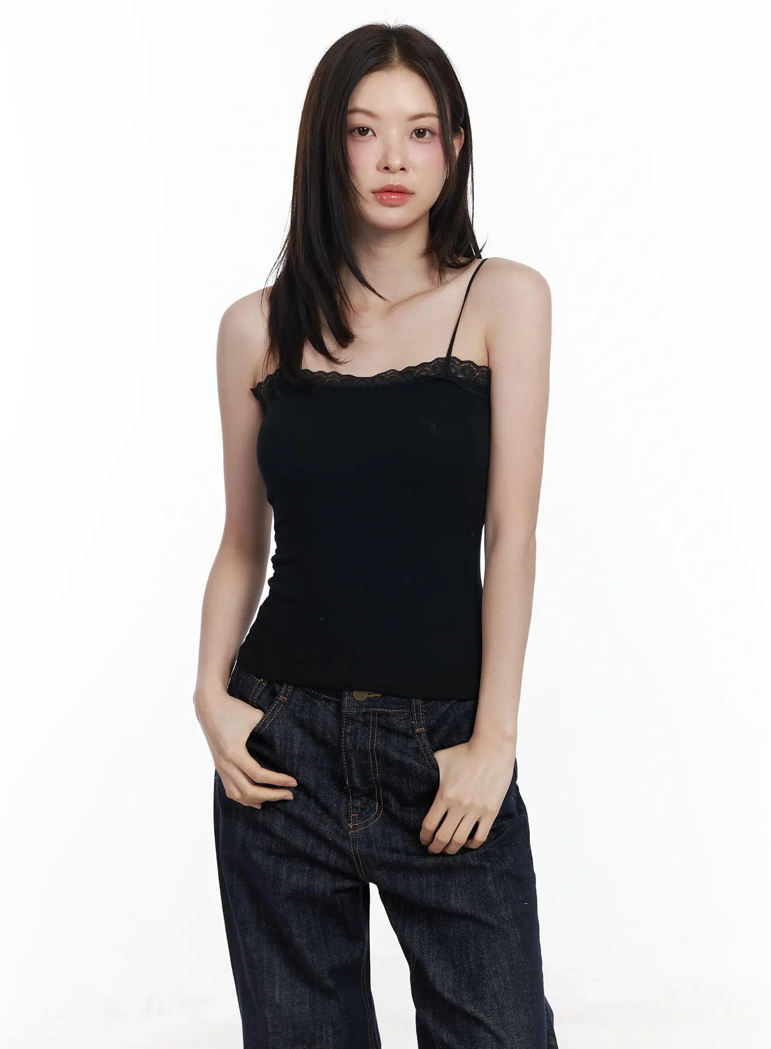 Basic Ribbed Lace Tank Top IF520 - Image 2