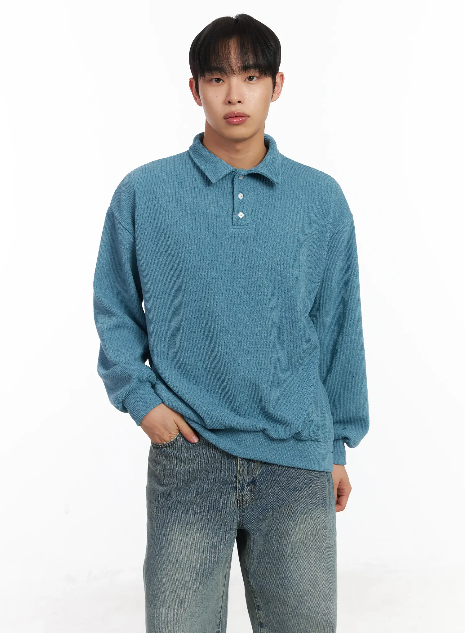 Basic Ribbed Polo Long Sleeve Top ID515 - Image 2