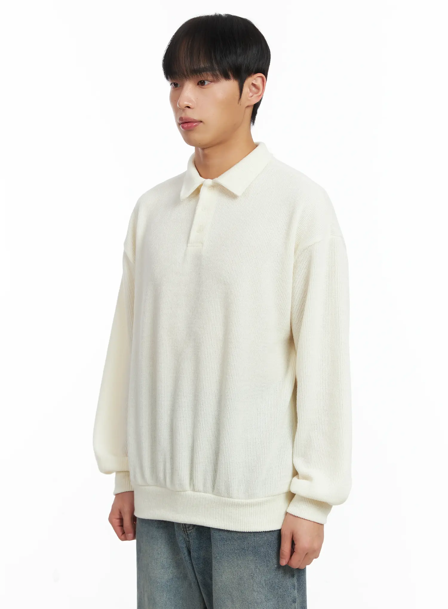Basic Ribbed Polo Long Sleeve Top ID515 - Image 4