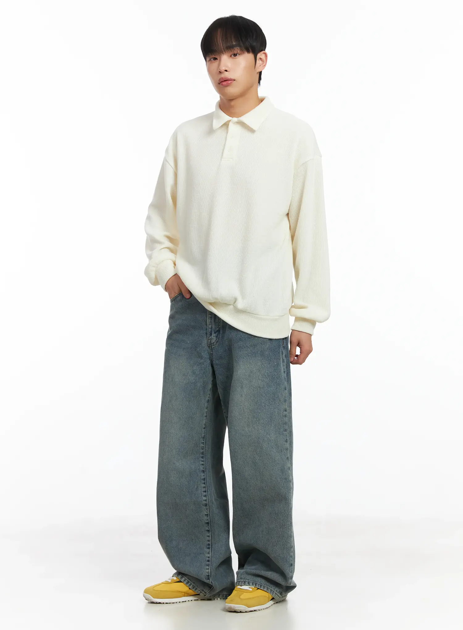 Basic Ribbed Polo Long Sleeve Top ID515 - Image 7