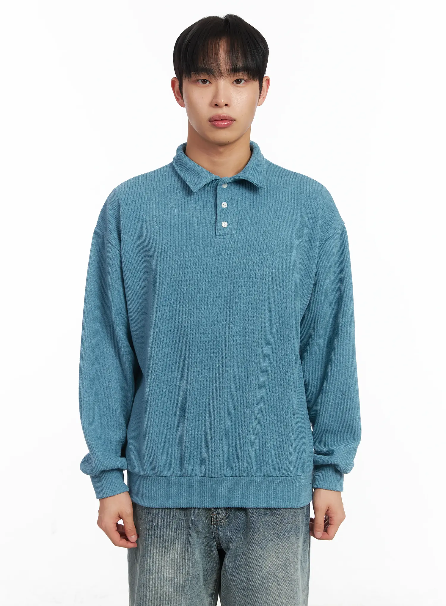 Basic Ribbed Polo Long Sleeve Top ID515 - Image 9