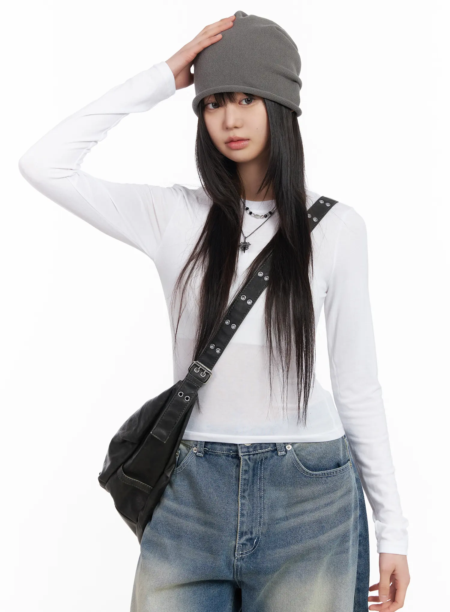 Basic Round Neck Crop Long Sleeve Tee CM512