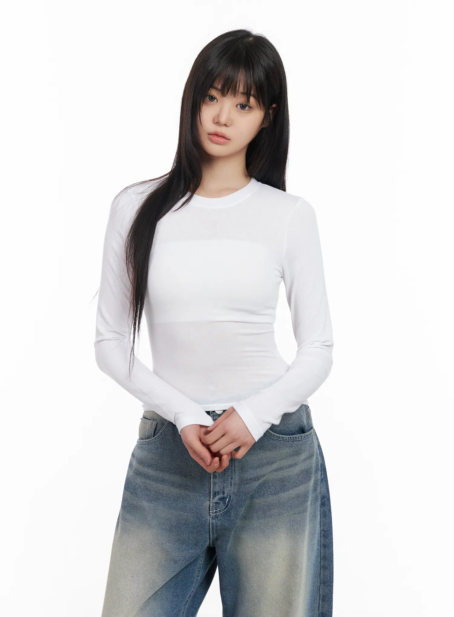 Basic Round Neck Crop Long Sleeve Tee CM512 - Image 10