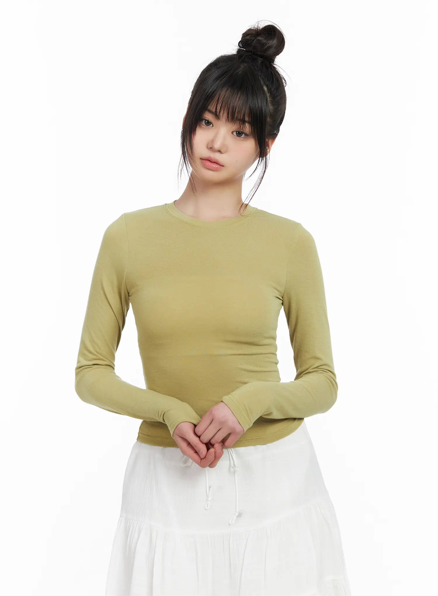 Basic Round Neck Crop Long Sleeve Tee CM512 - Image 11