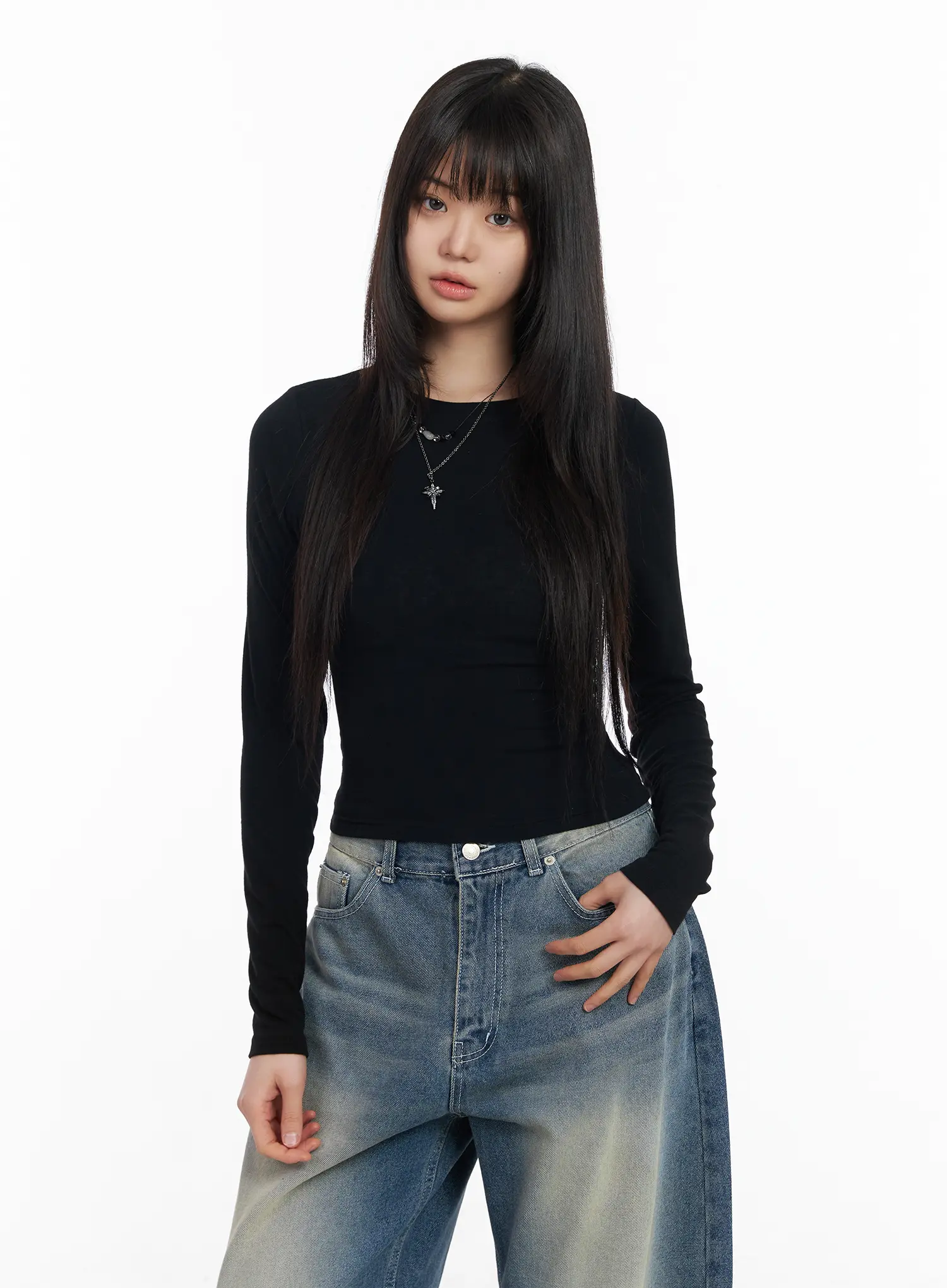 Basic Round Neck Crop Long Sleeve Tee CM512 - Image 13