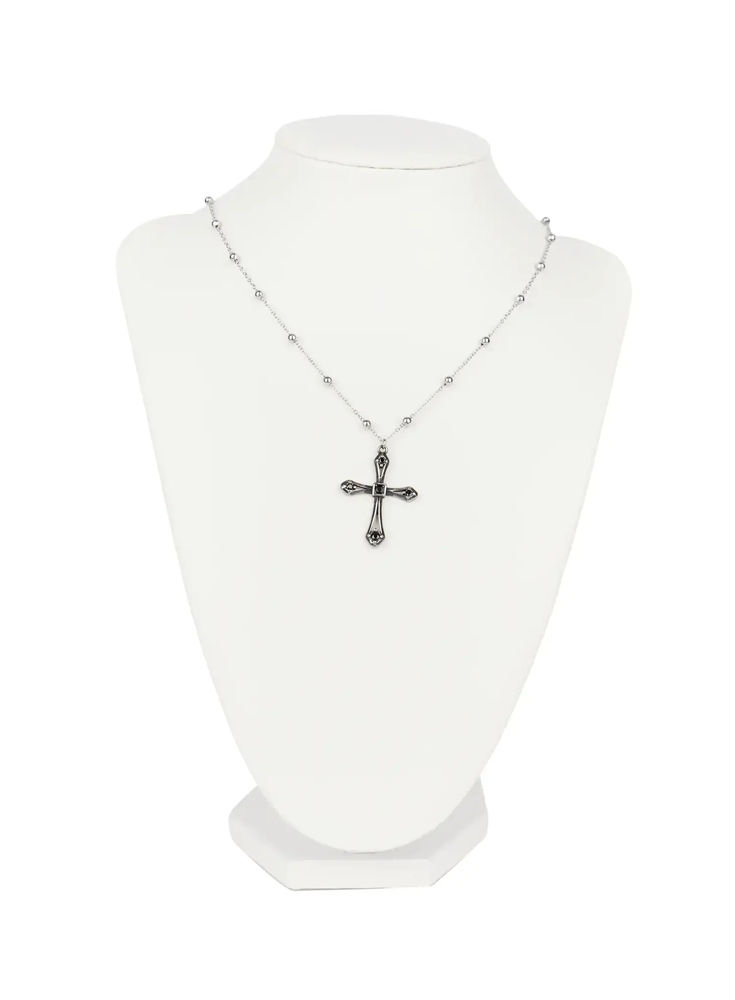 Black Cross Bead Necklace CO503 - Image 3