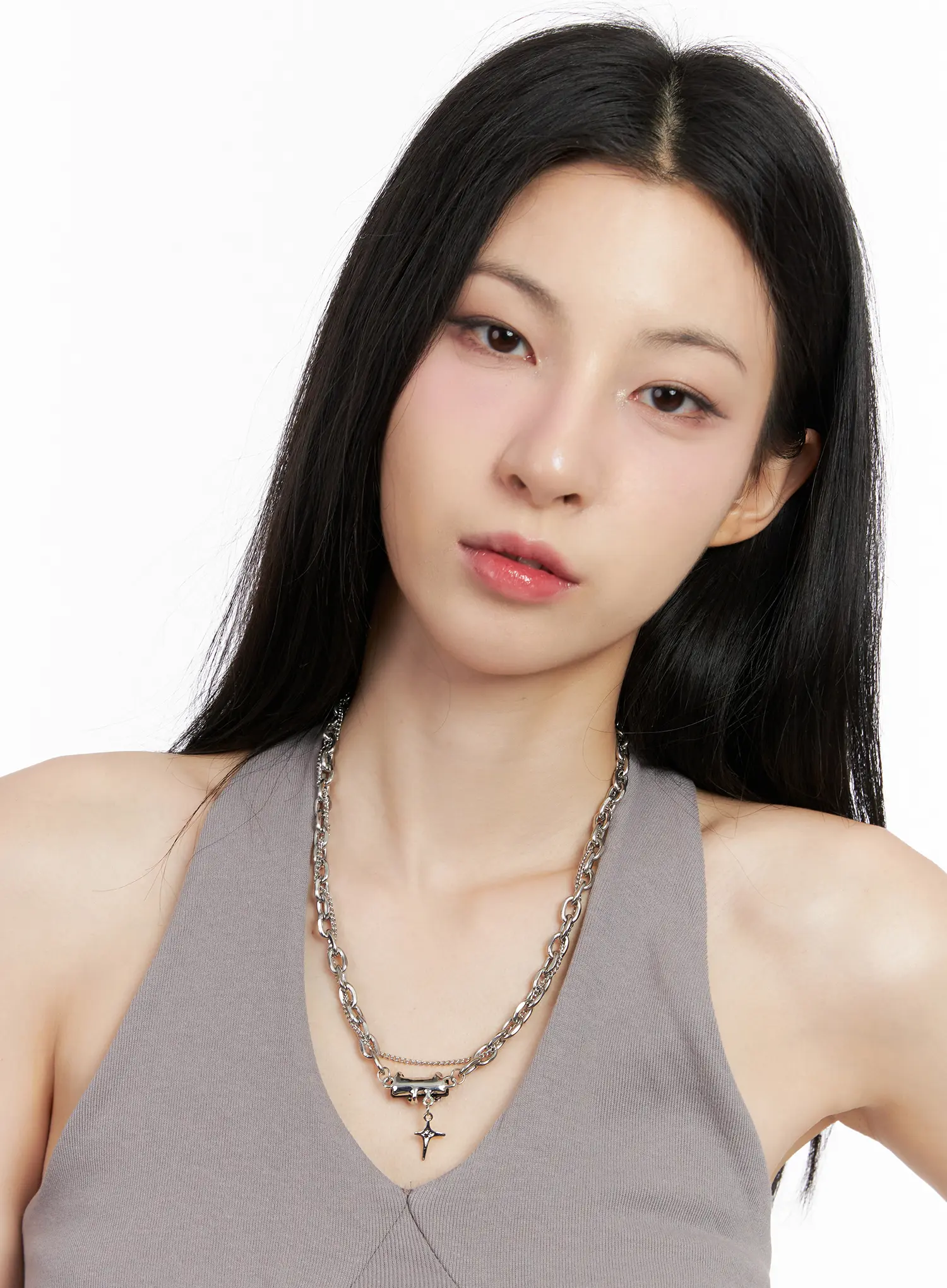 Black Crystal Pendant Necklace CG526 - Image 2
