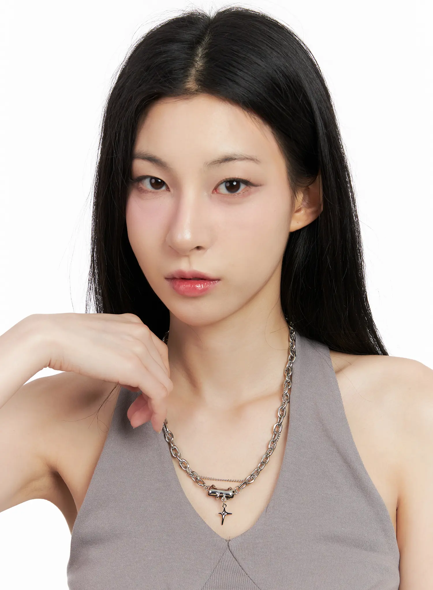 Black Crystal Pendant Necklace CG526 - Image 3