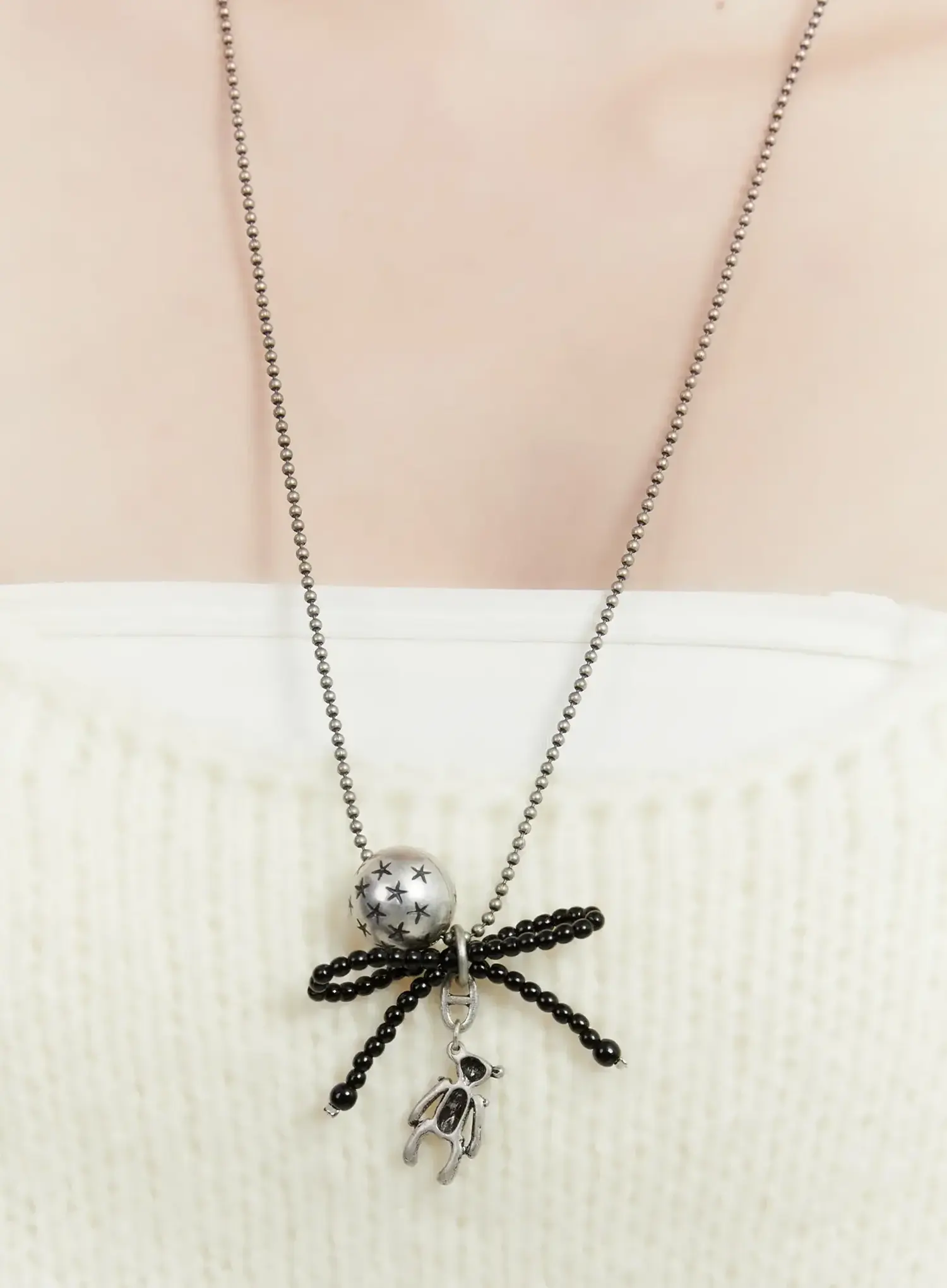 Black Ribbon Ball Pendant Necklace ID529