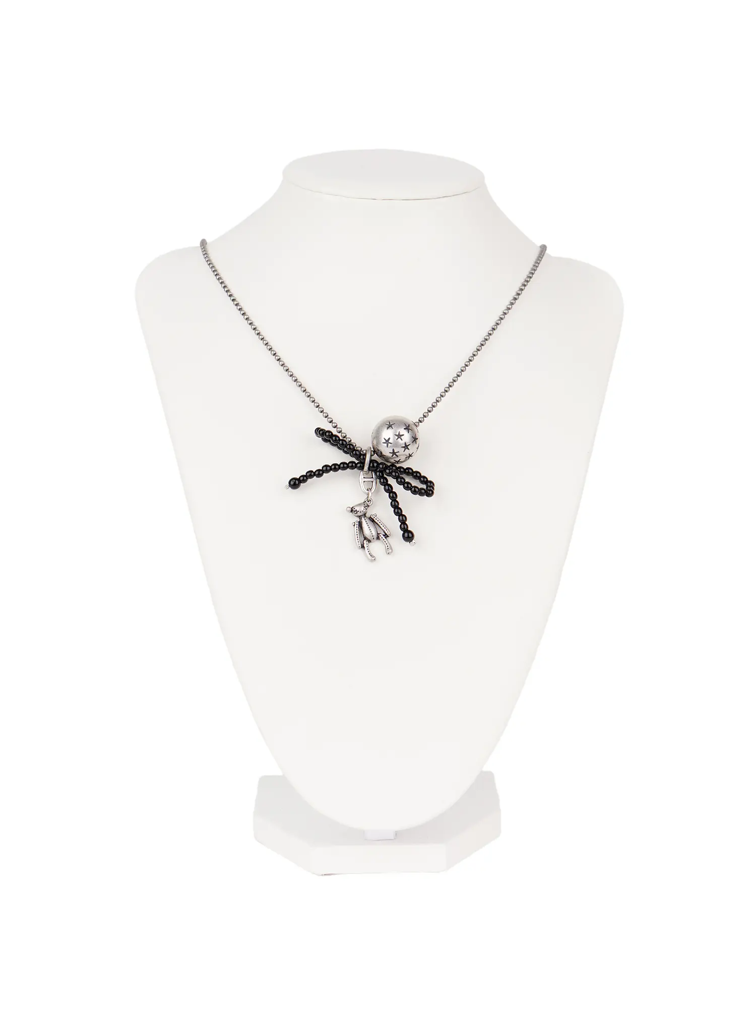 Black Ribbon Ball Pendant Necklace ID529 - Image 4