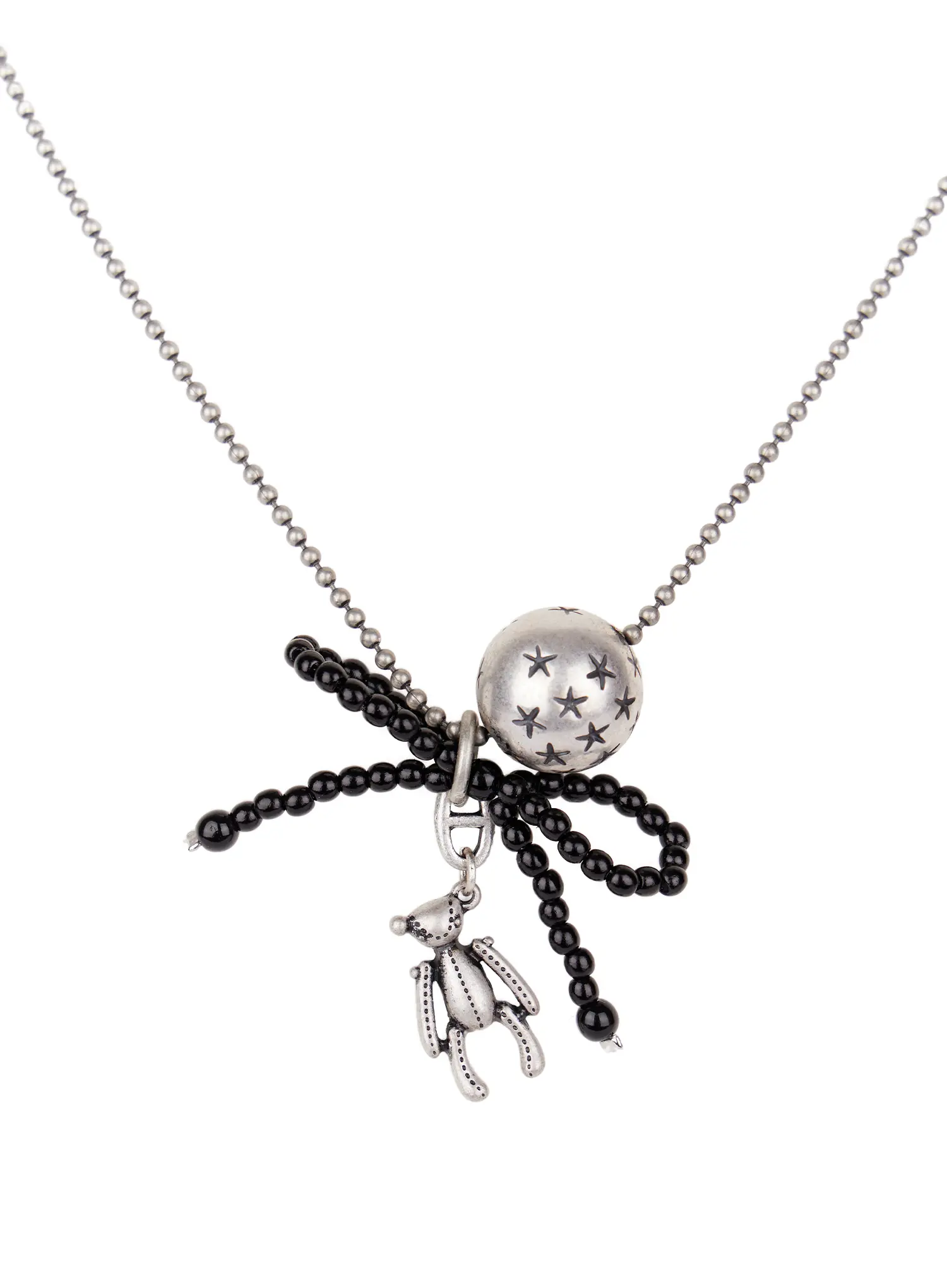 Black Ribbon Ball Pendant Necklace ID529 - Image 5