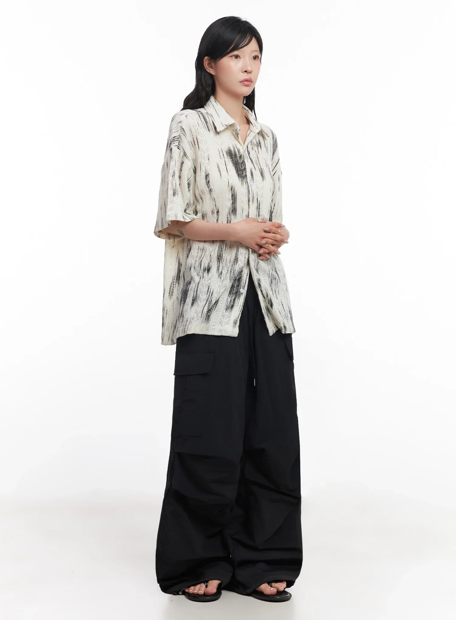 Black Utility Wide-Fit Cargo Pants IC503 - Image 11