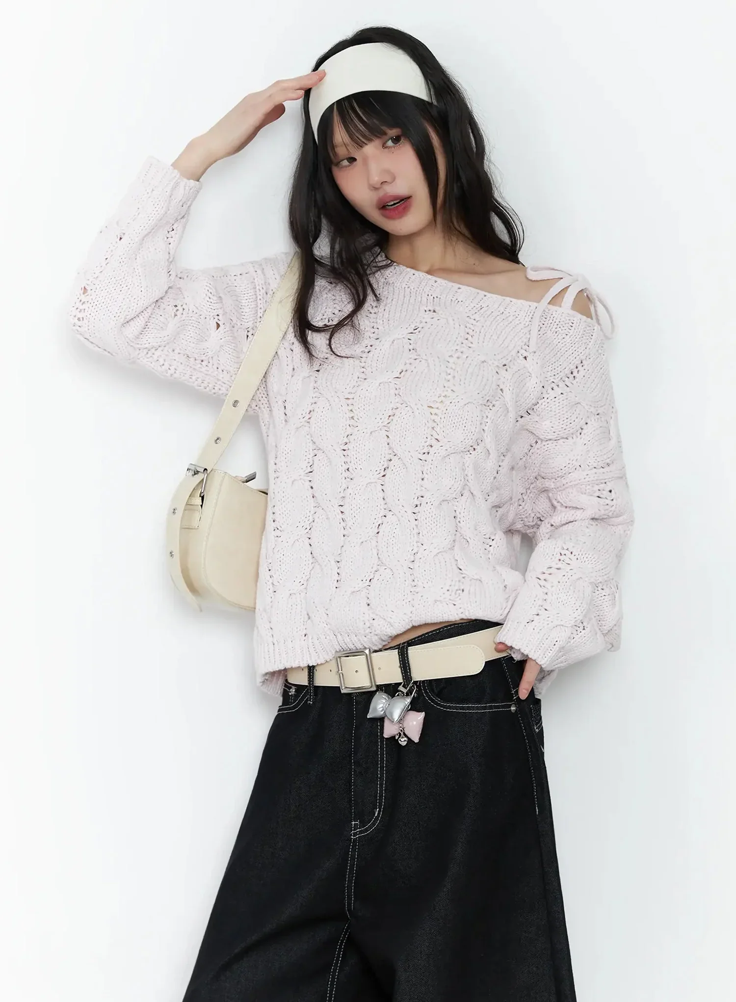 Boat Neck Cable Knit Top IF505