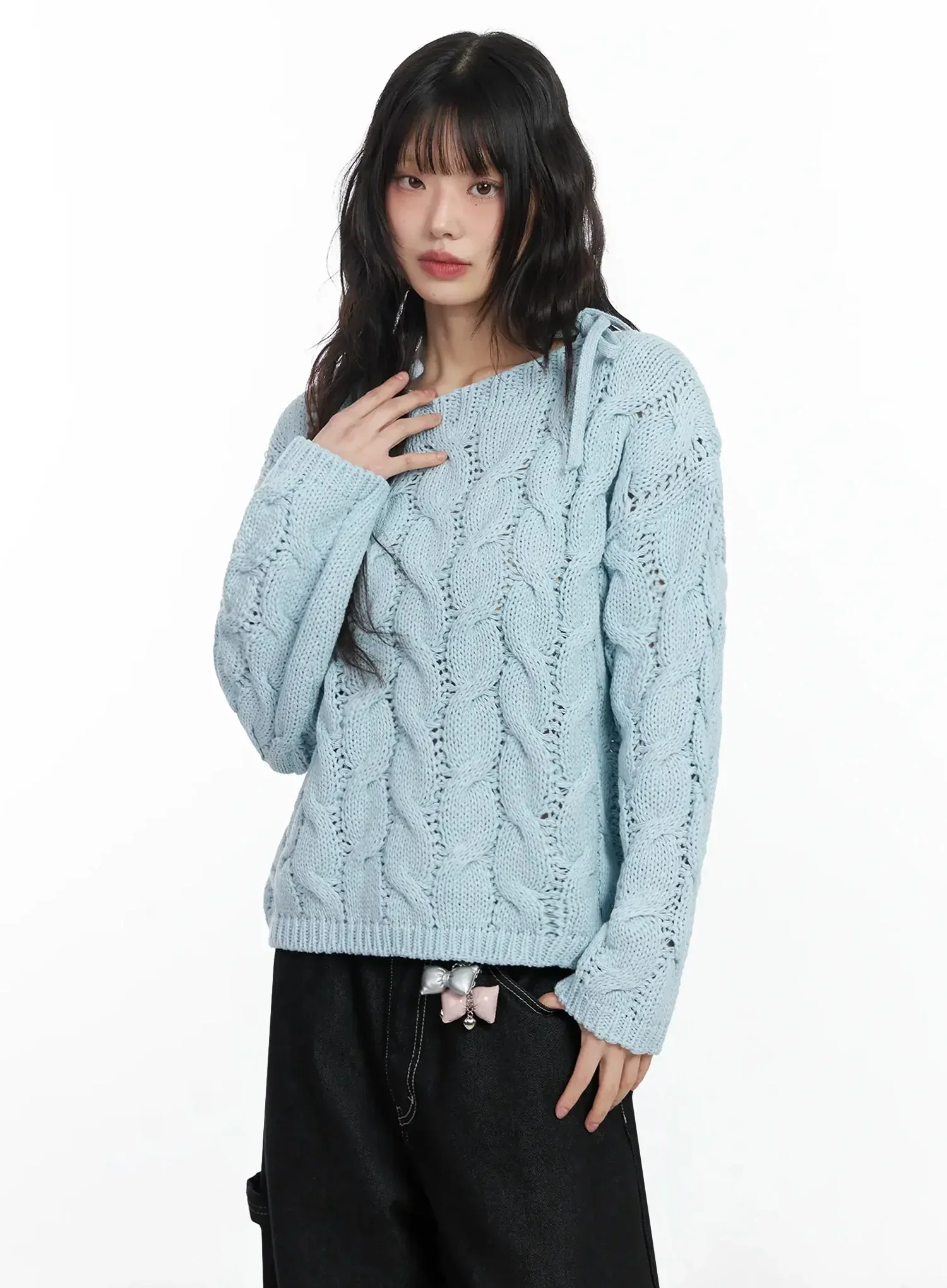 Boat Neck Cable Knit Top IF505 - Image 14