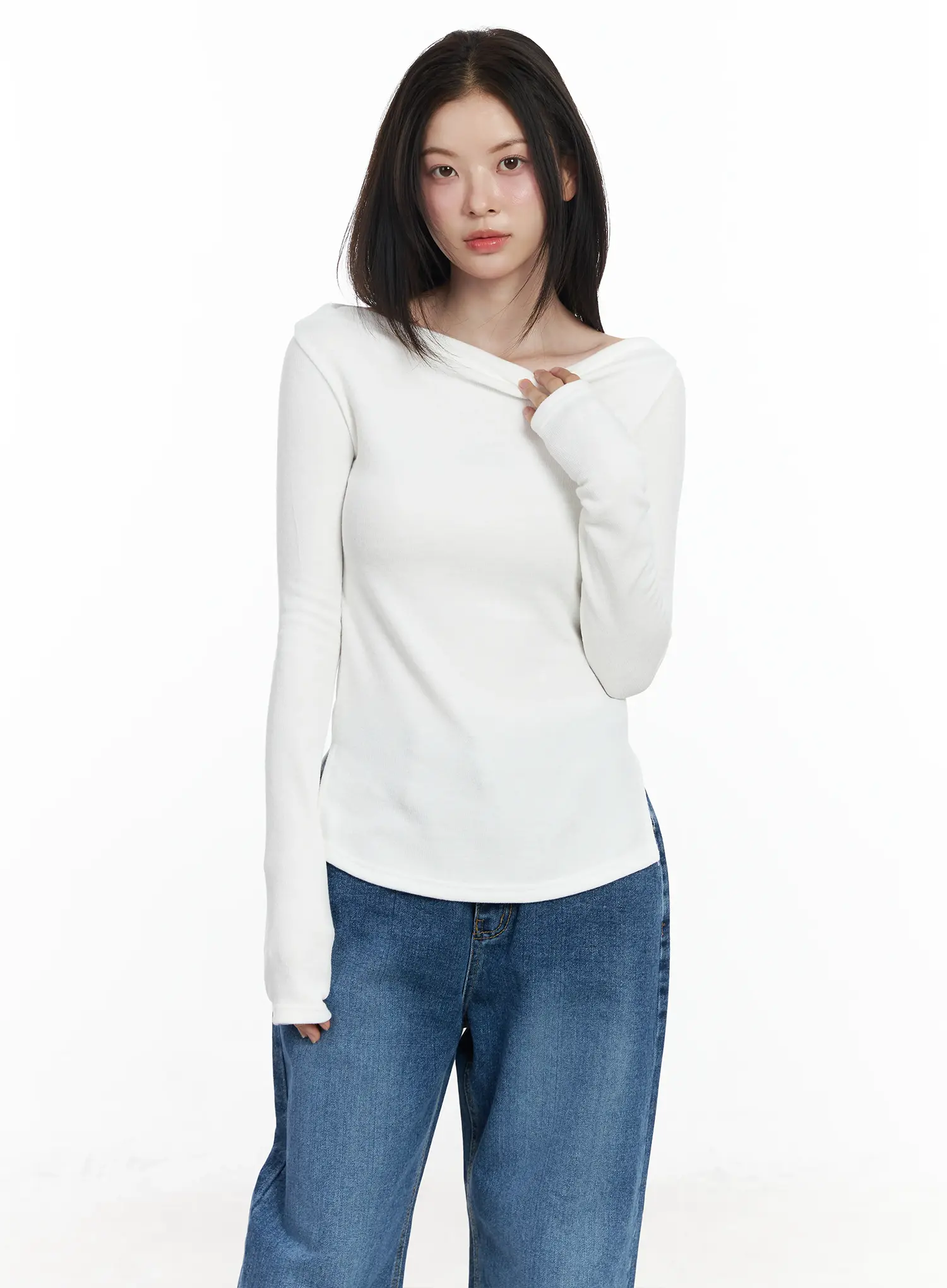 Boat Neck Slit Side Long Sleeve Top IF524 - Image 10