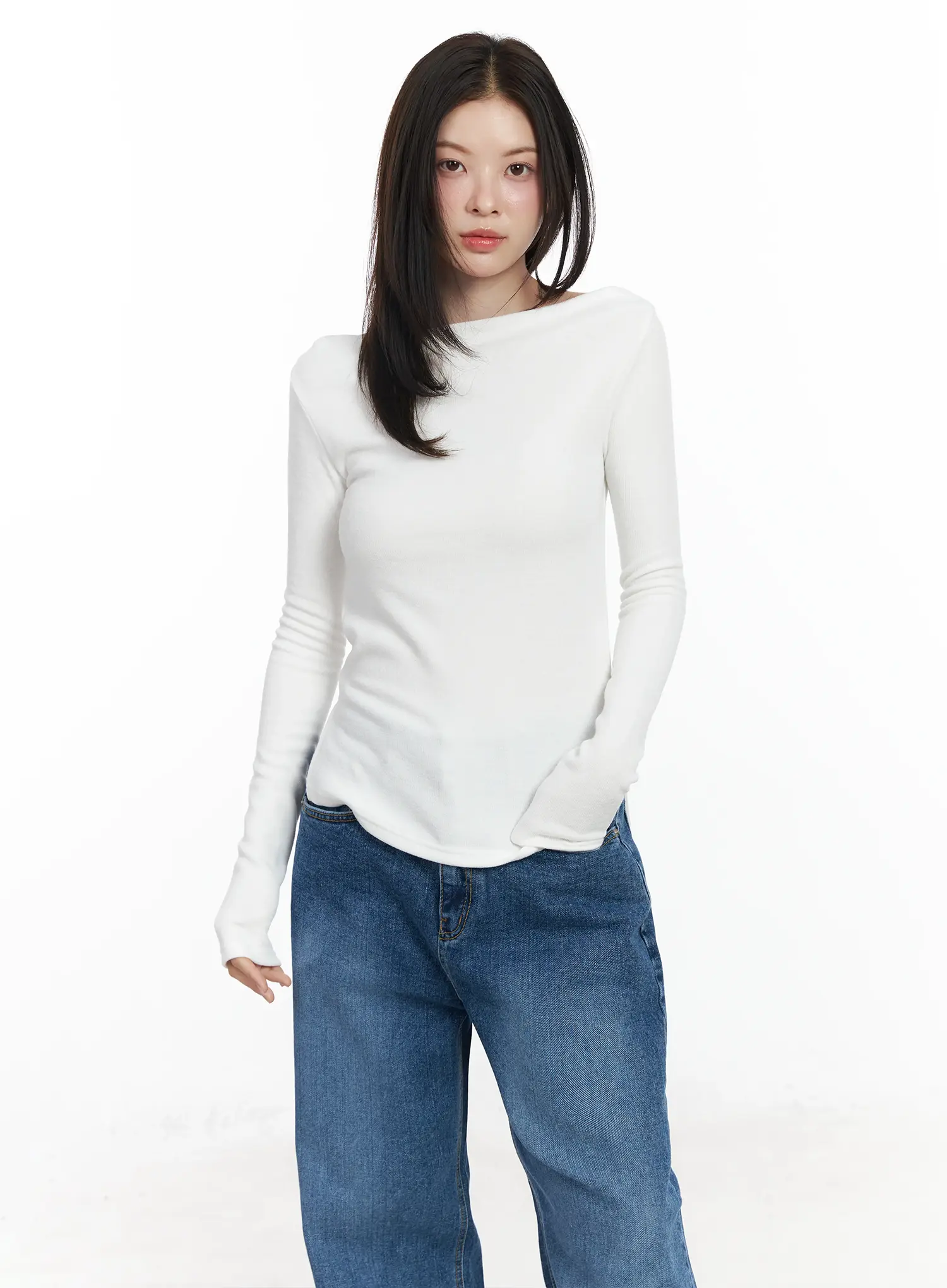 Boat Neck Slit Side Long Sleeve Top IF524 - Image 7