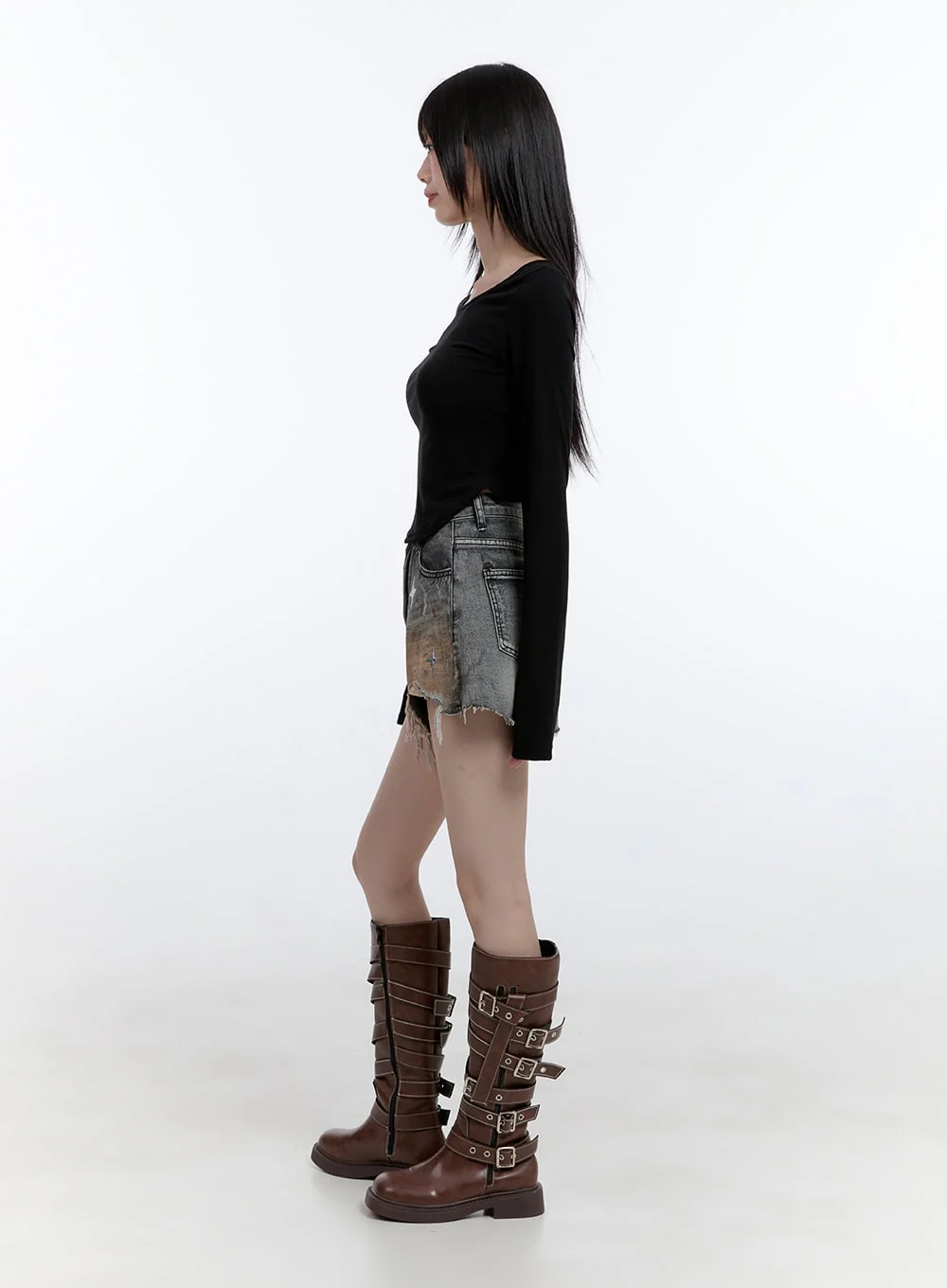 Boat Neck Solid Long Sleeve Crop Top CG413 - Image 3