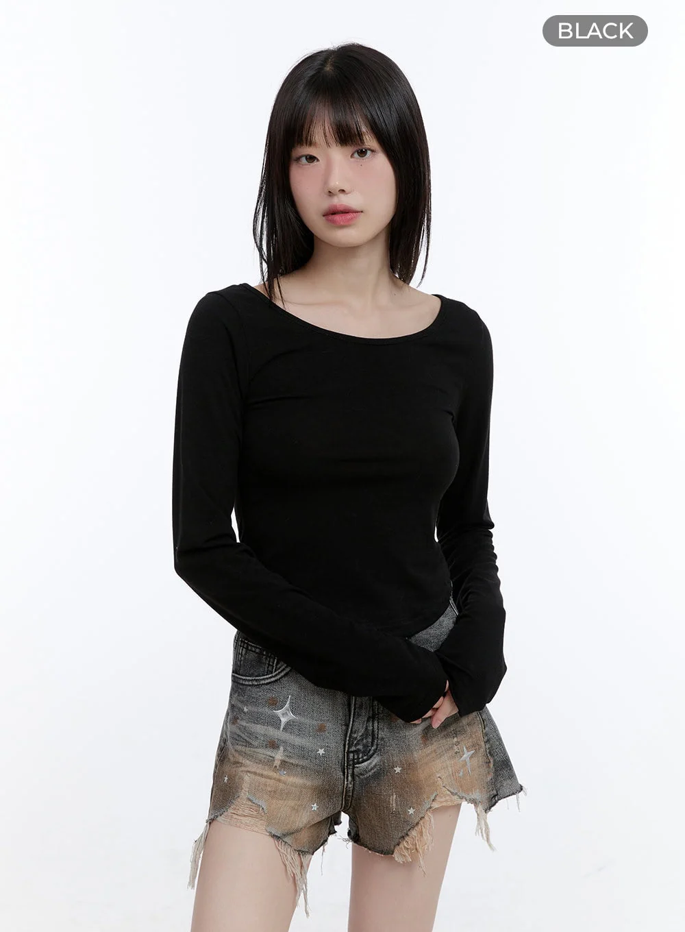 Boat Neck Solid Long Sleeve Crop Top CG413 - Image 7
