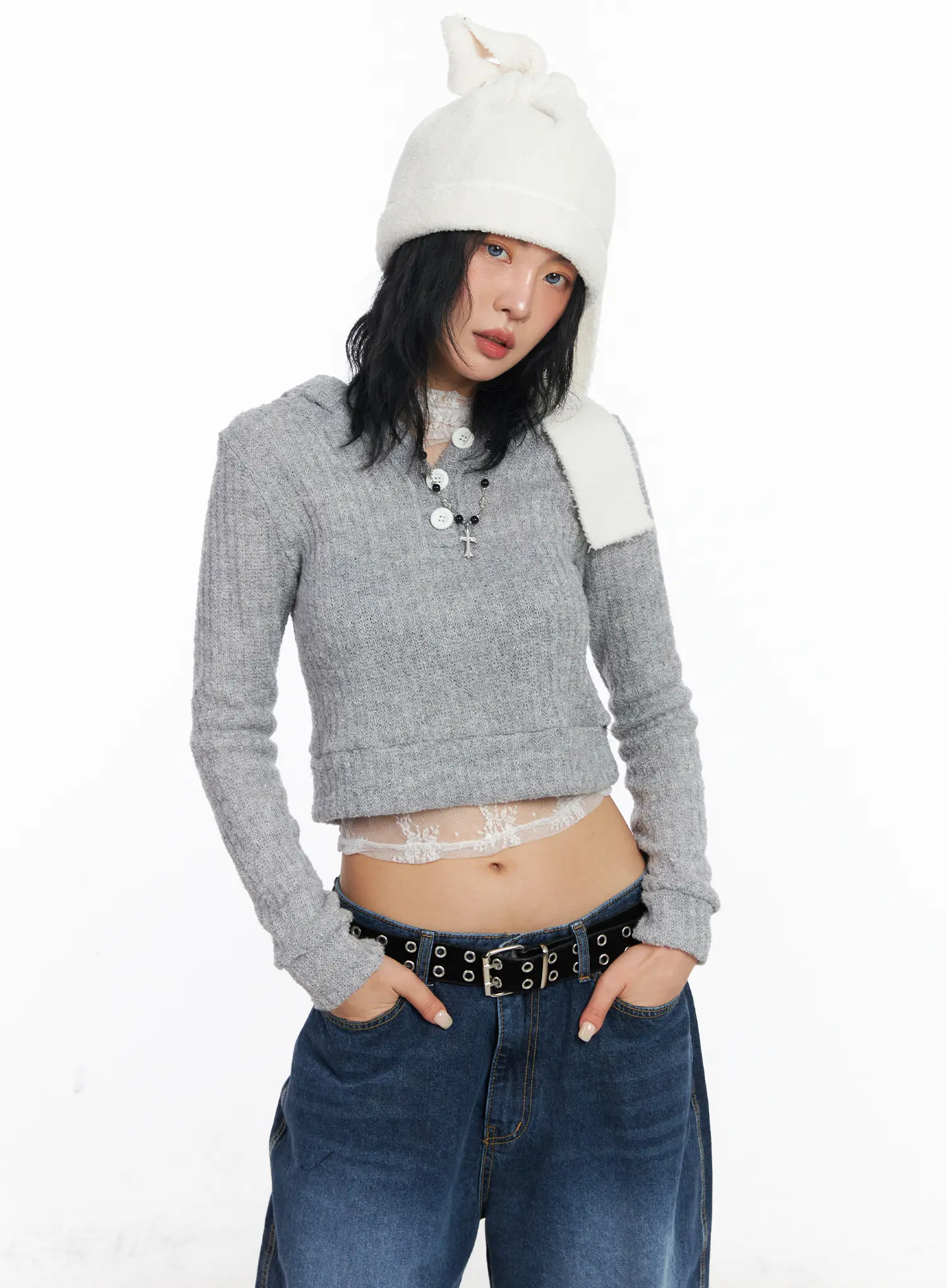 Boucle Knit Crop Hoodie CJ522