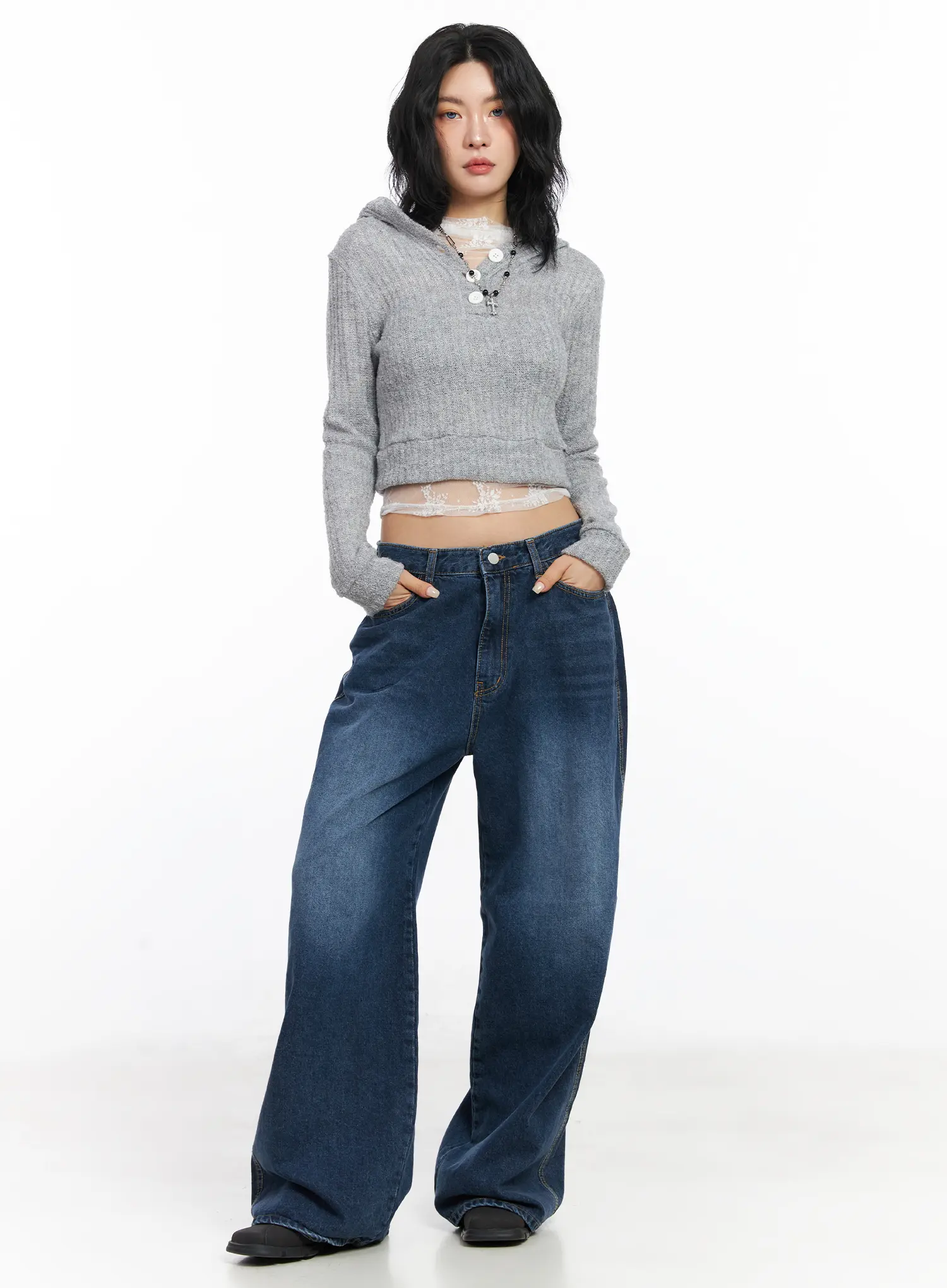 Boucle Knit Crop Hoodie CJ522 - Image 3