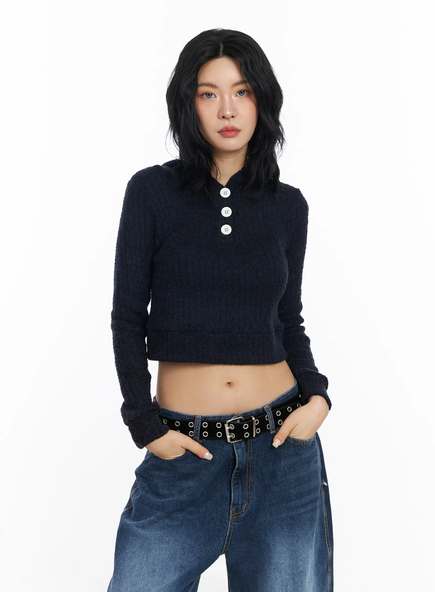 Boucle Knit Crop Hoodie CJ522 - Image 4
