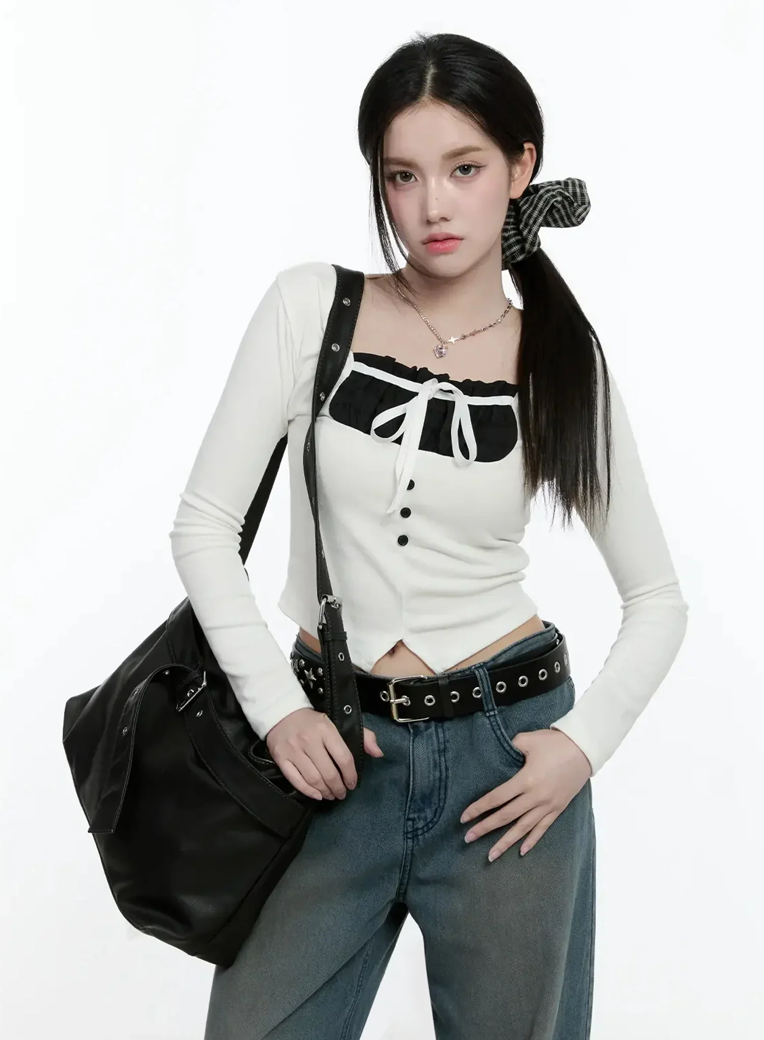 Bow Detail Long Sleeve Top IO527