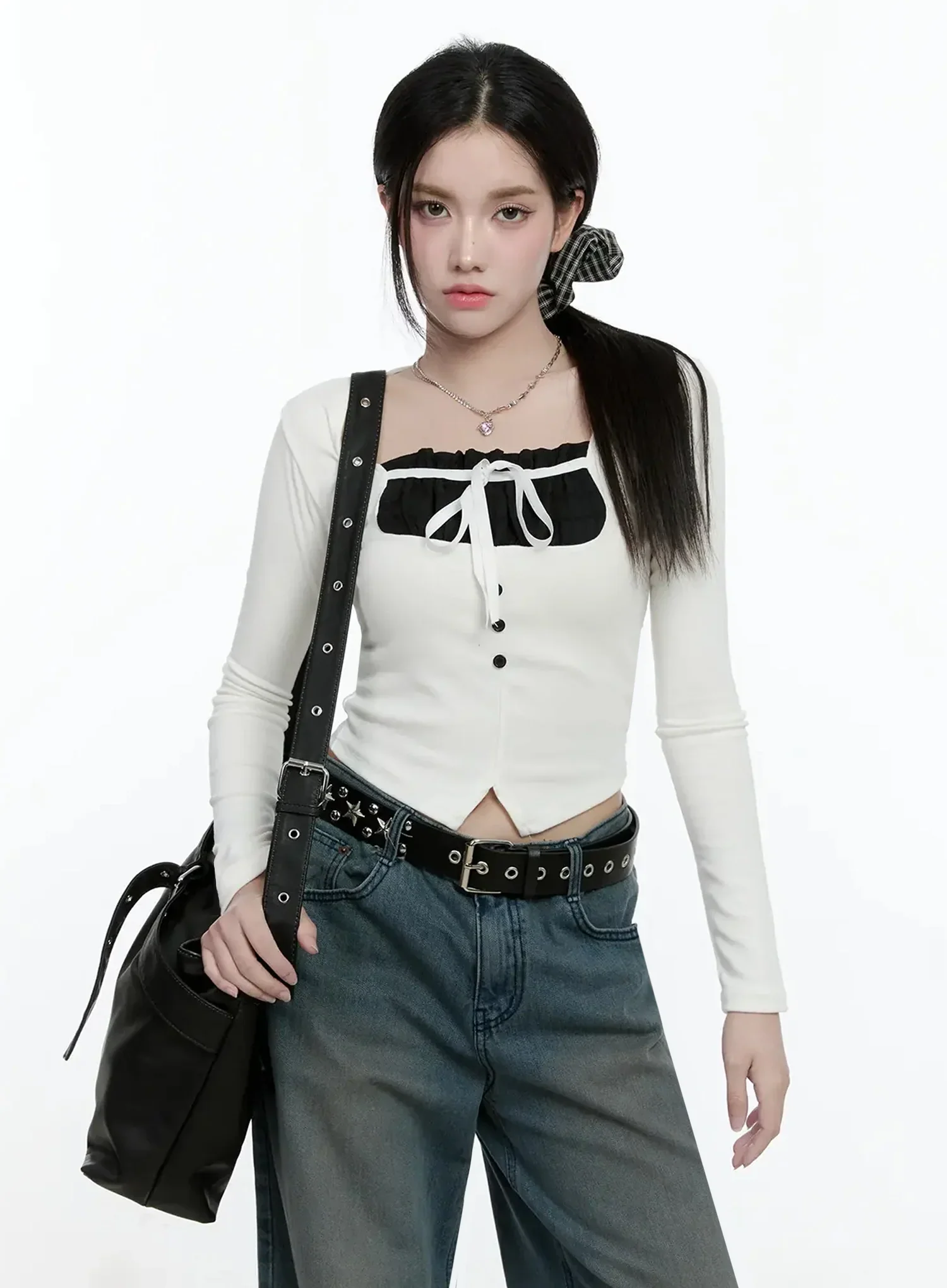 Bow Detail Long Sleeve Top IO527 - Image 11