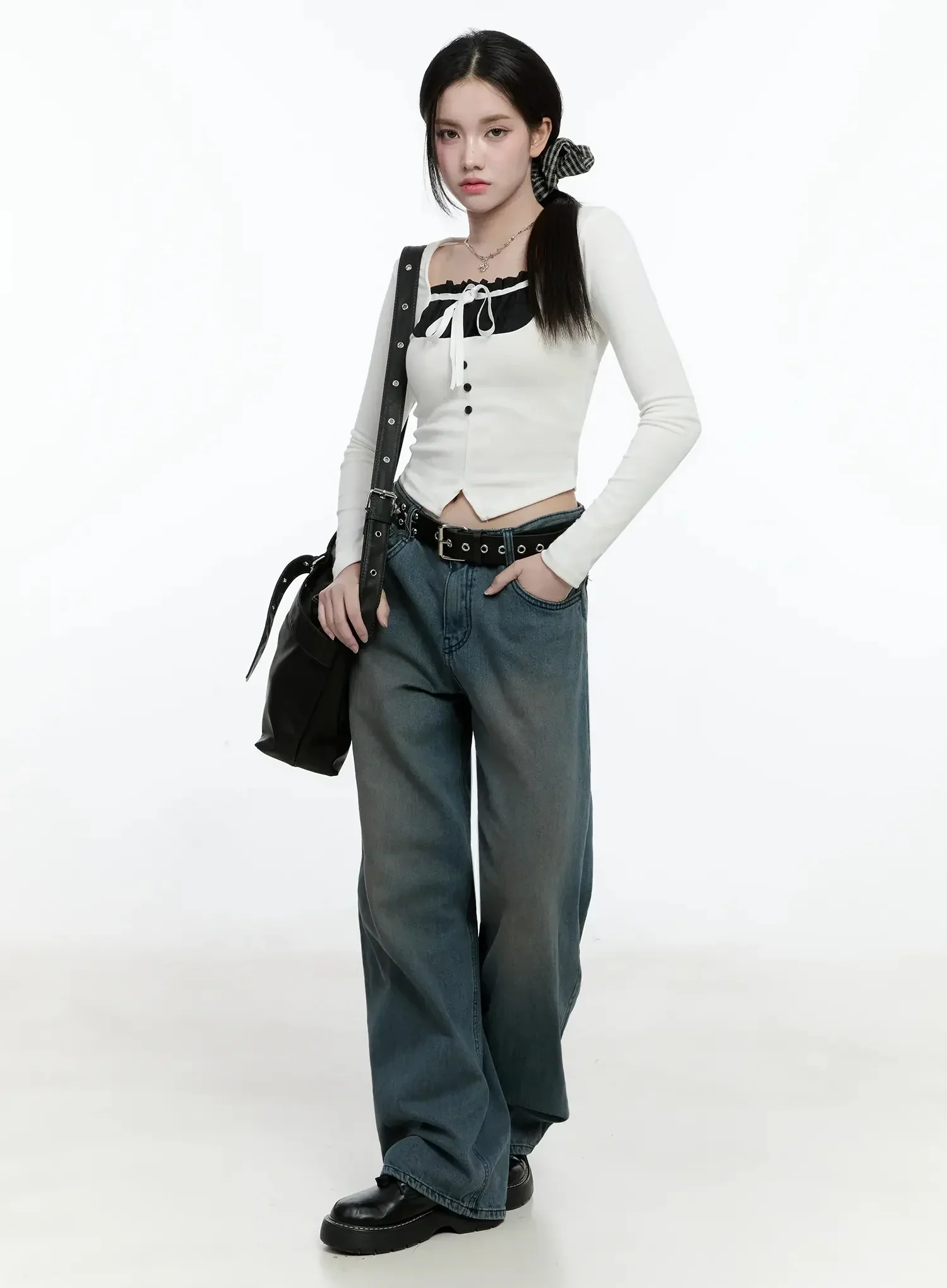 Bow Detail Long Sleeve Top IO527 - Image 3