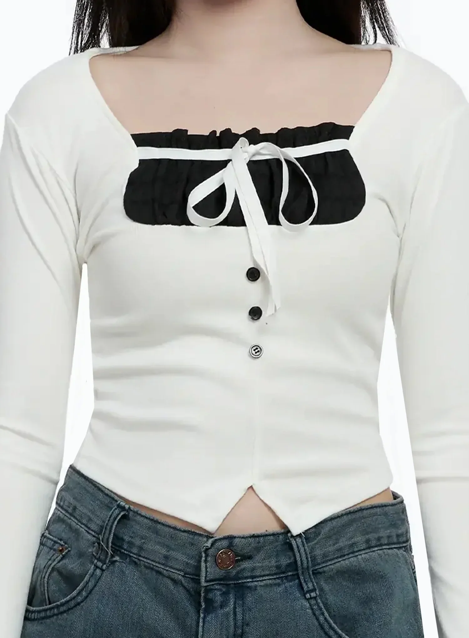 Bow Detail Long Sleeve Top IO527 - Image 4