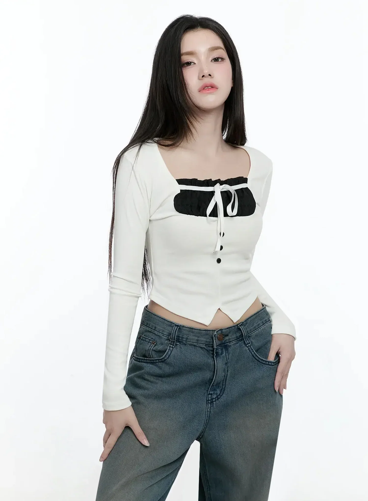 Bow Detail Long Sleeve Top IO527 - Image 6