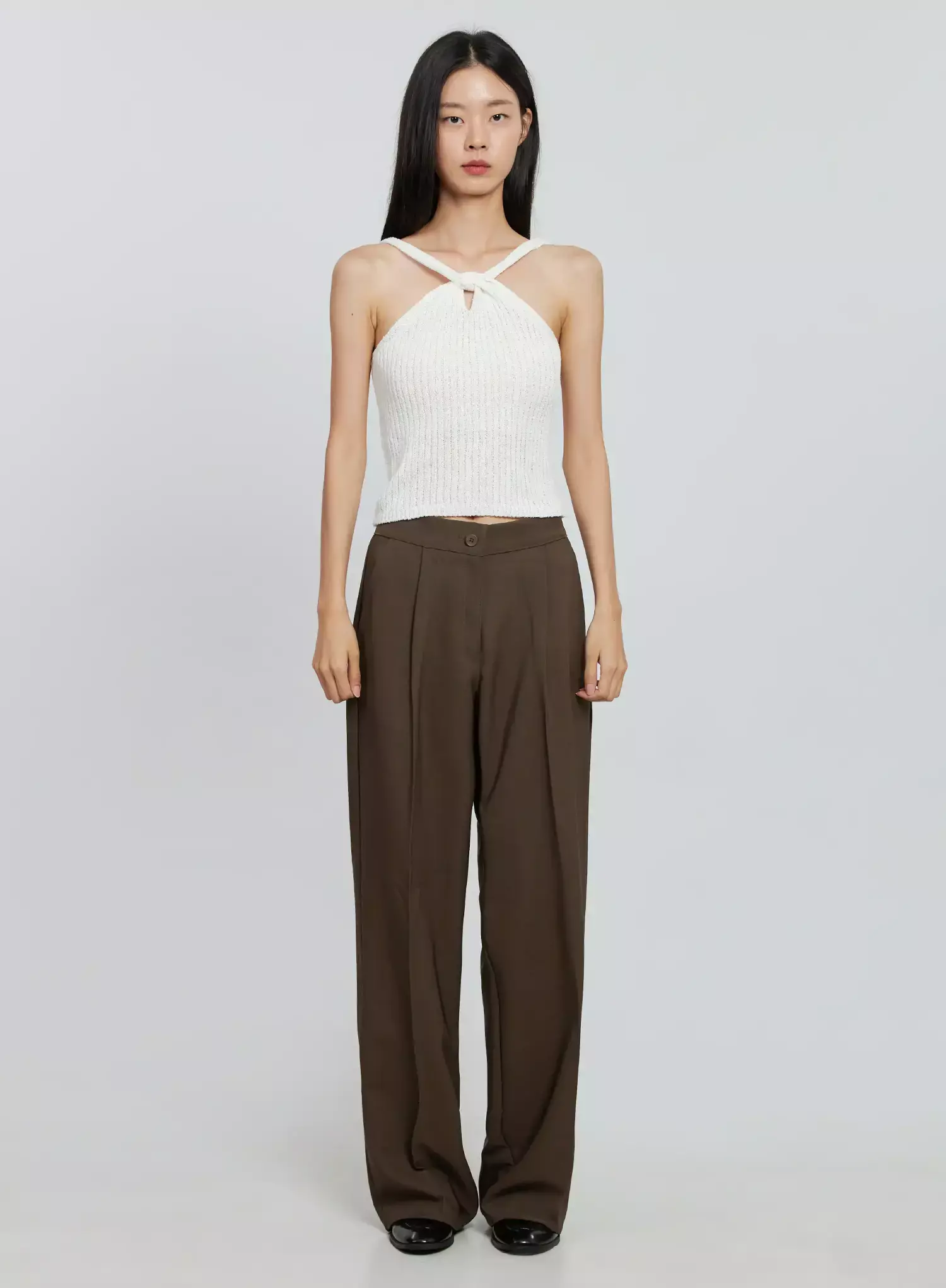 Brown Wide Leg Tailored Pants IO530 - Image 6