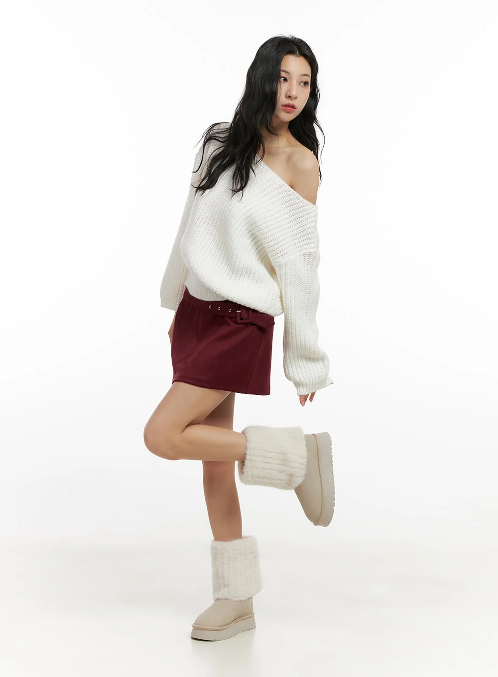 Buckle Detail Suede Mini Skirt CN413 - Image 4