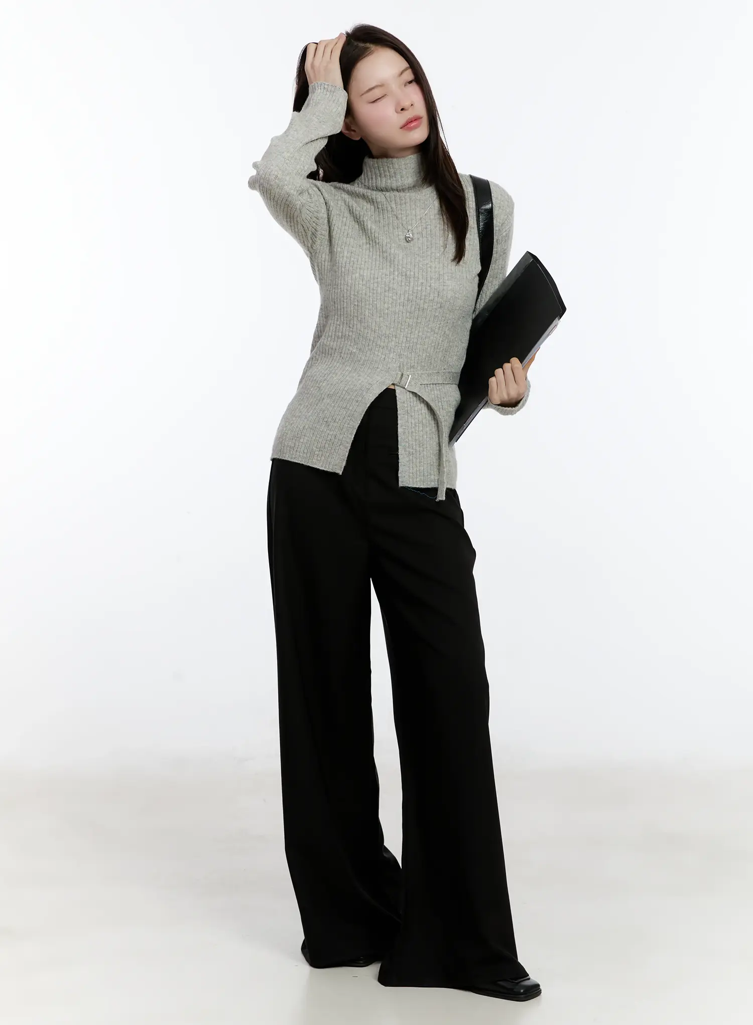 Buckle Ribbed Half Turtleneck Sweater