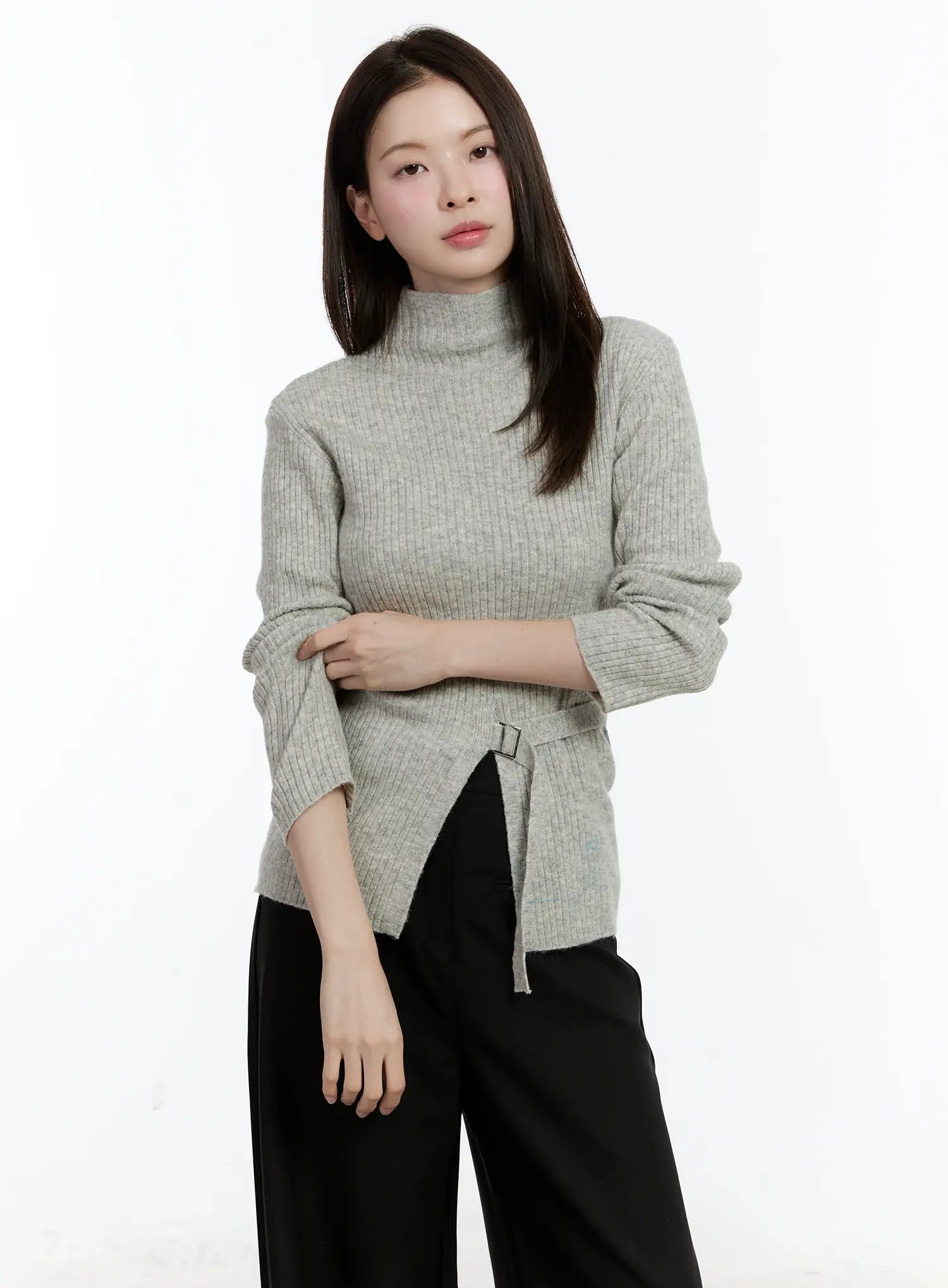 Buckle Ribbed Half Turtleneck Sweater - Image 3