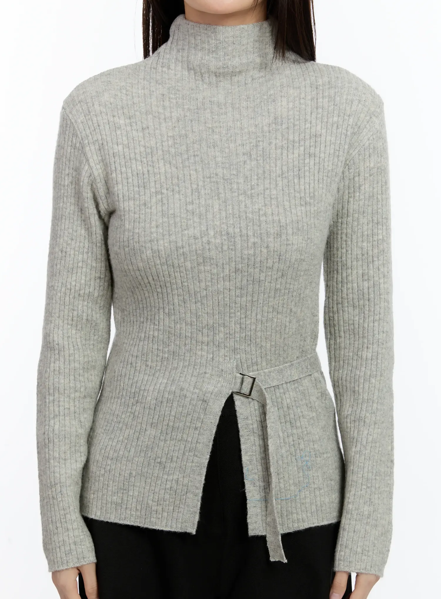 Buckle Ribbed Half Turtleneck Sweater - Image 8