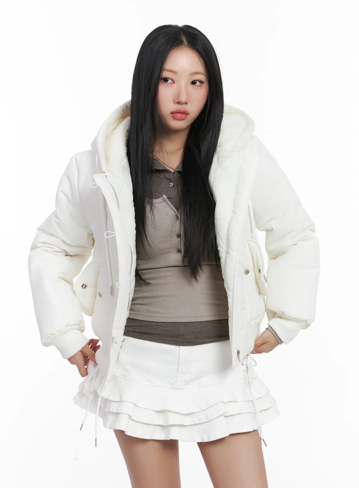 Button Faux Fur Crop Puffer Jacket CD529 - Image 10